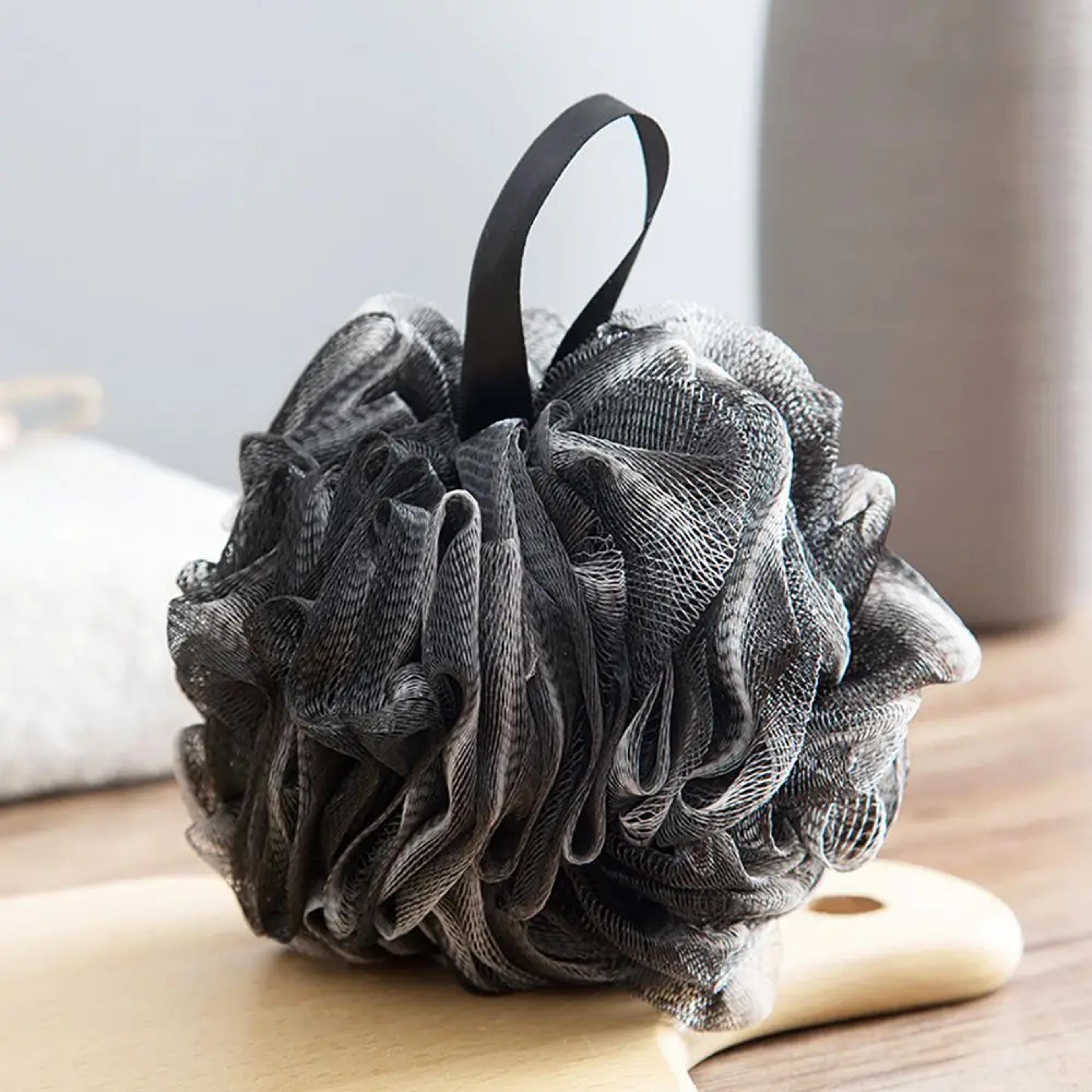 soft shower mesh foaming sponge – exfoliating scrubber for body & skin cleaner – black bath bubble ball