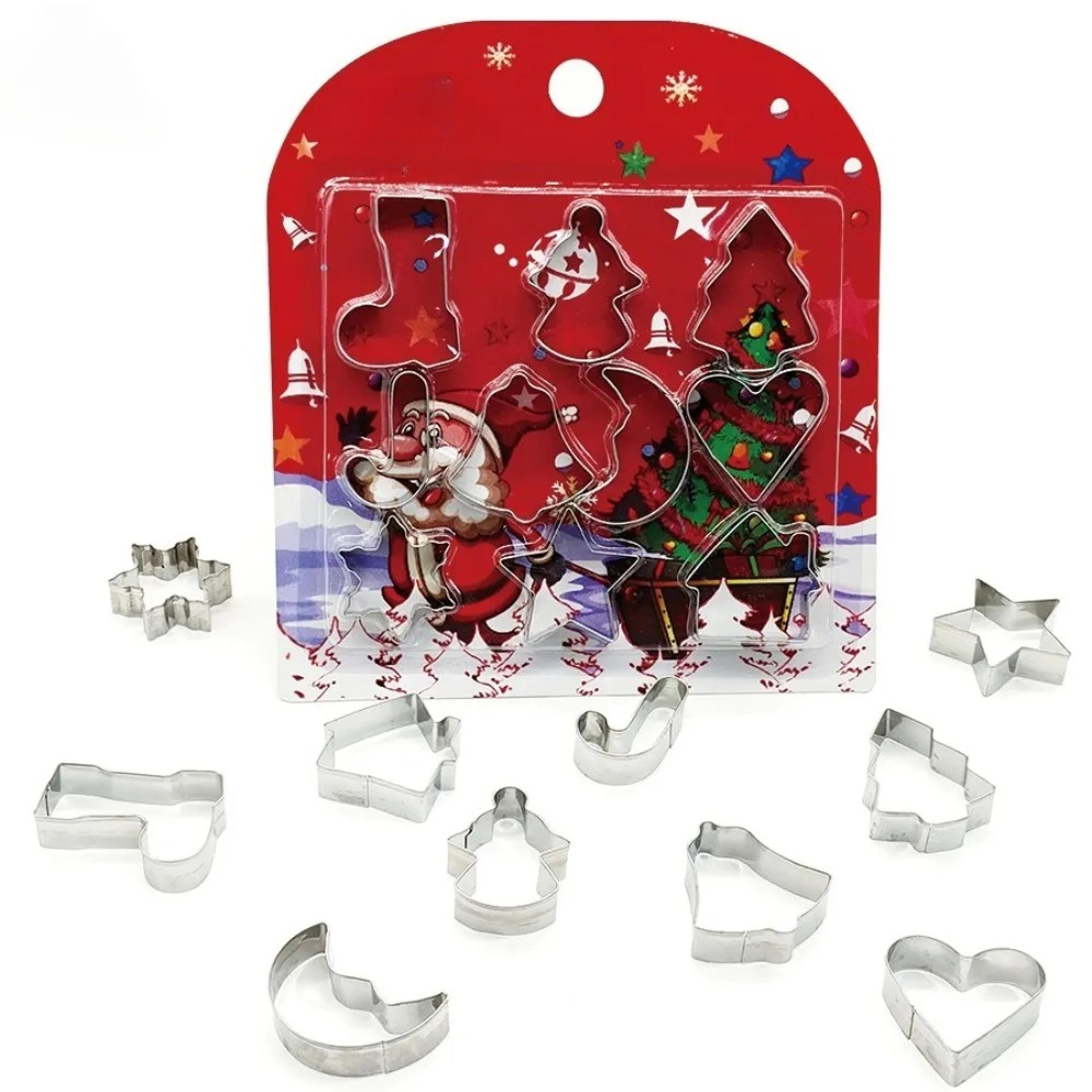 stainless steel christmas cookie cutters set - tree, star, snowflake, bell, snowman, love & house shapes