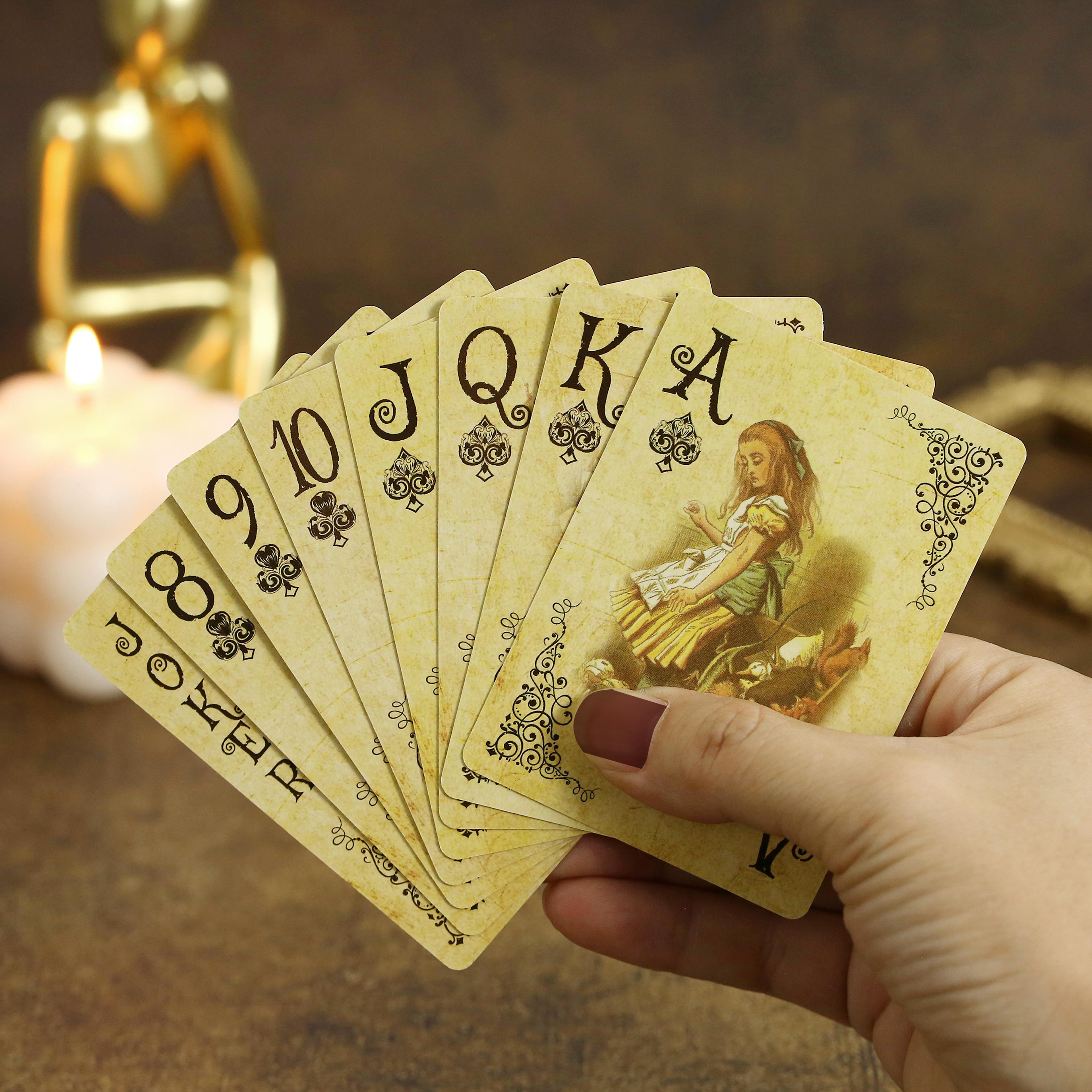 vintage alice in wonderland poker playing cards deck retro design, perfect for board games & collectors