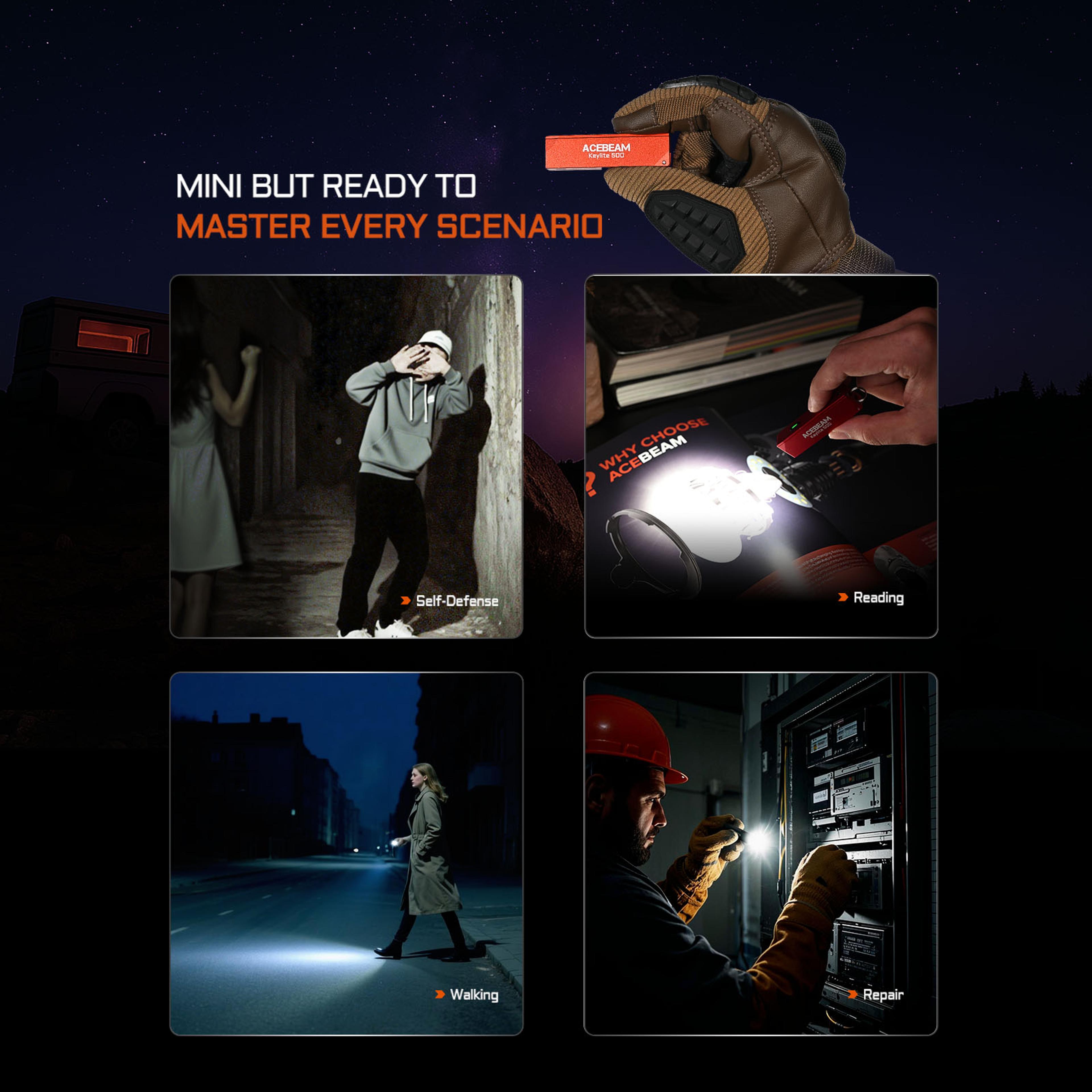 Keychain Flashlight Keylite Rechargeable EDC Flashlight With Dual LED Light Strobe Mode SelfDefense 3