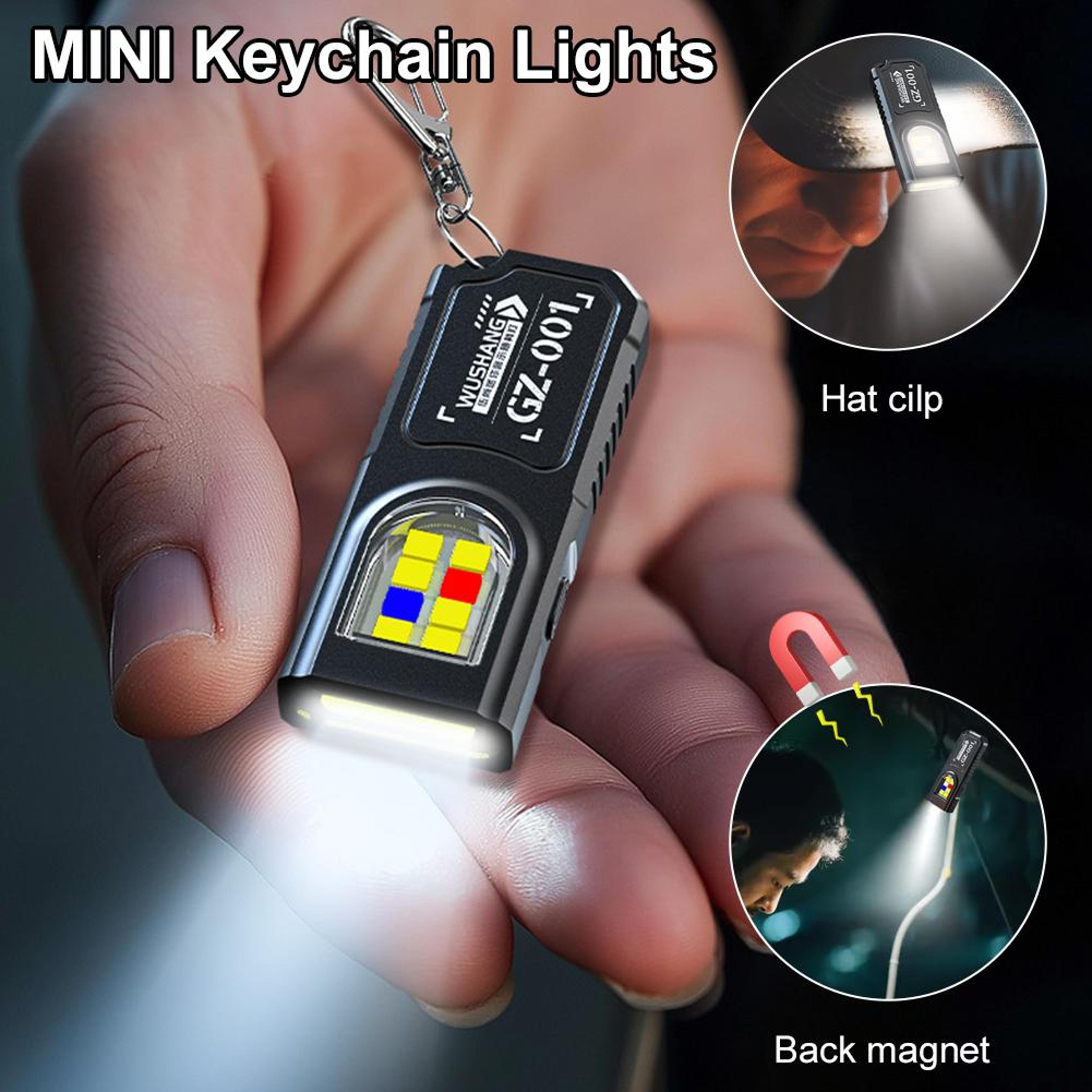 usb rechargeable keychain flashlight compact mini work light for camping, walking, and pocket use set