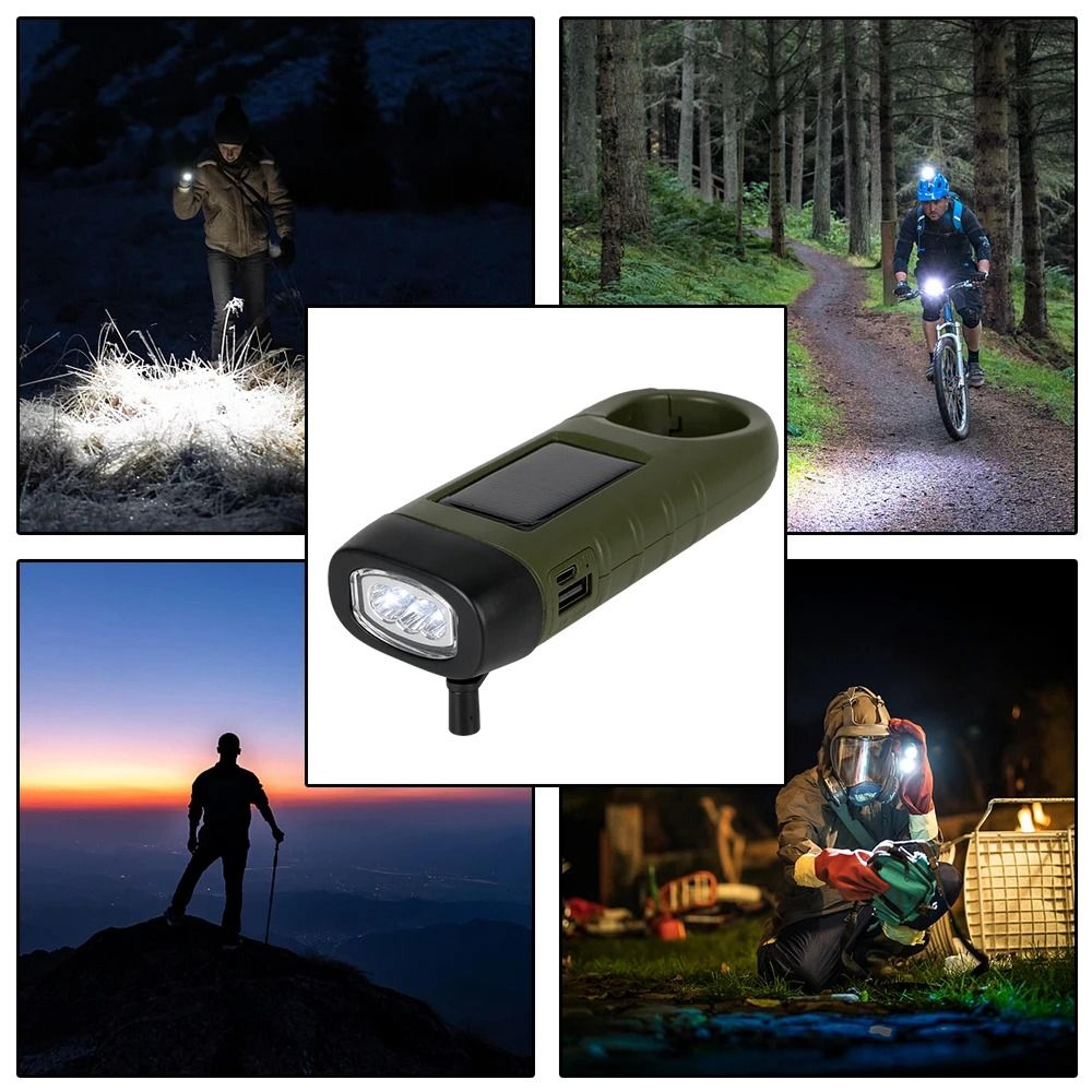 solar powered hand crank led flashlight portable, rechargeable & energy efficient torch for outdoor adventures