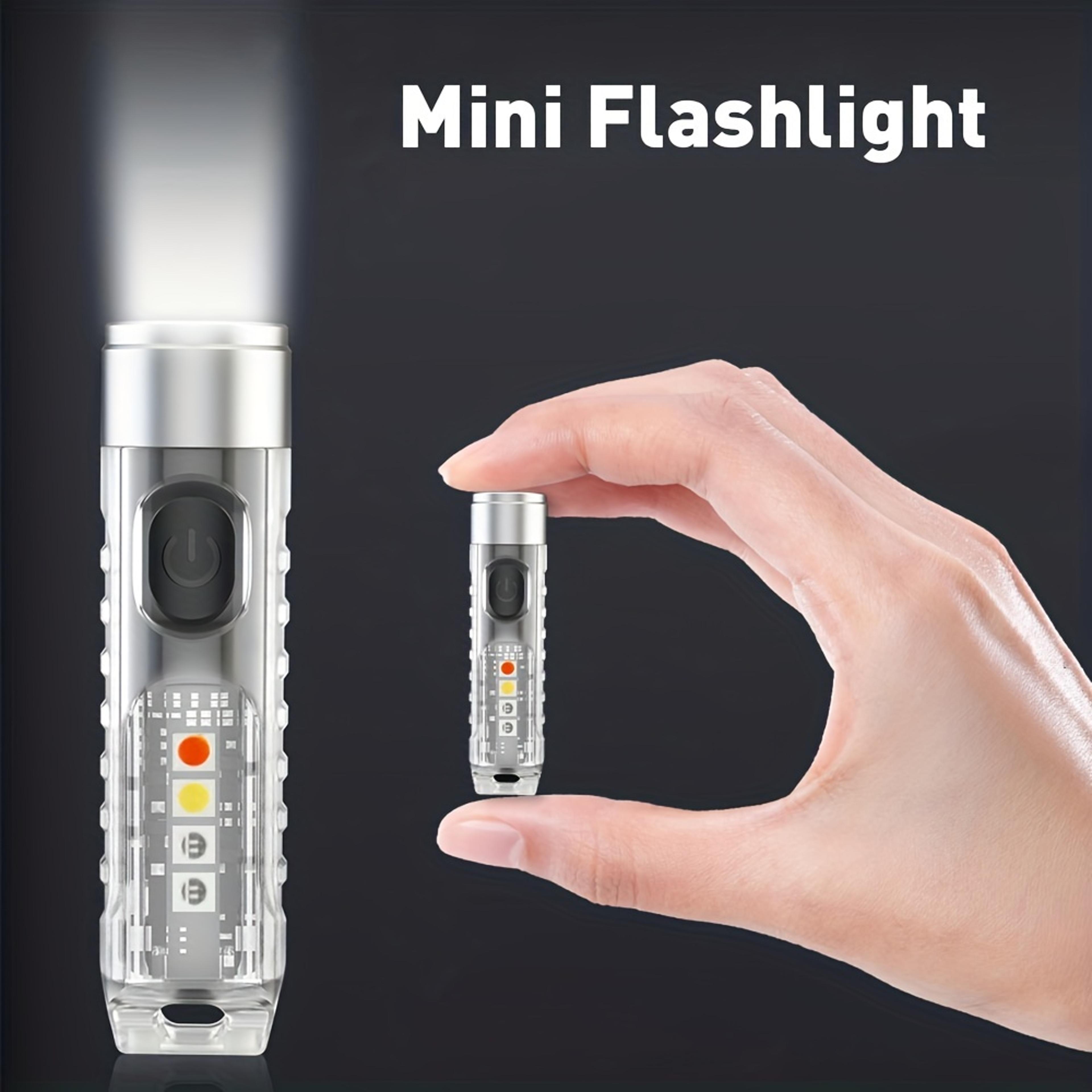 mini keychain led flashlight usb rechargeable, waterproof, red & blue warning lights, perfect for camping & fishing