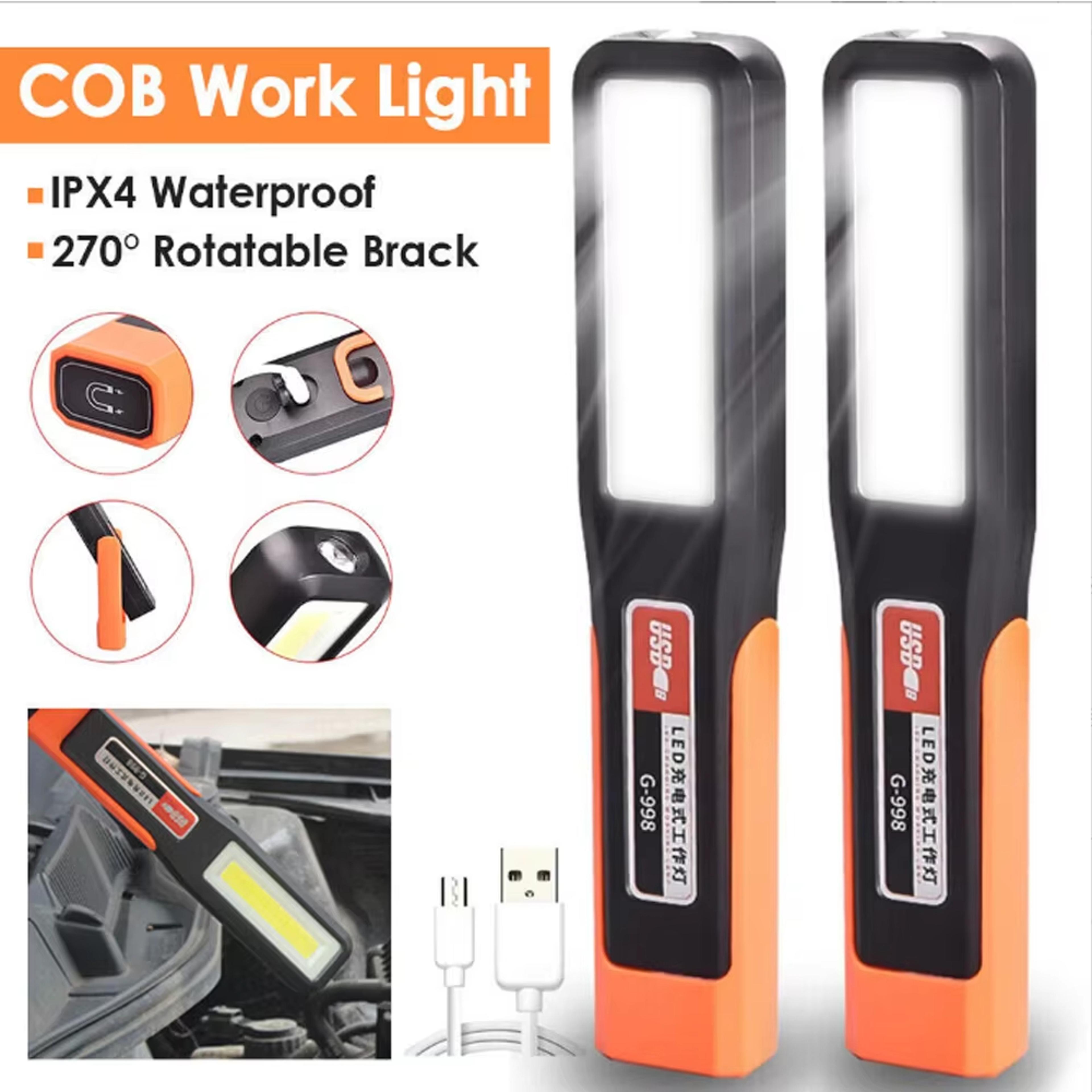 cob led rechargeable work light usb magnetic flashlight for mechanics, emergency, and car garage use