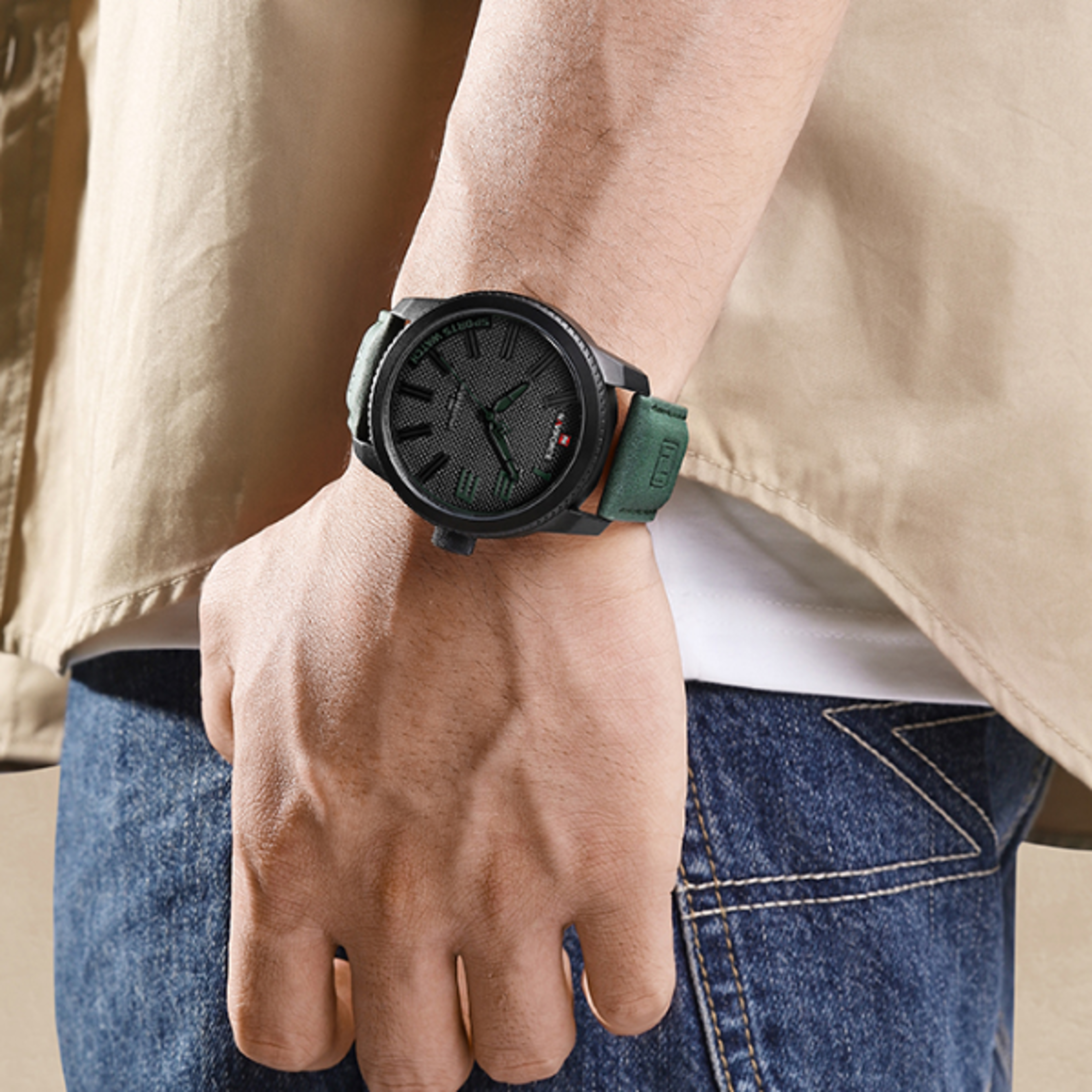 waterproof leather military sports watch for men shockproof & fashionable casual wristwatch