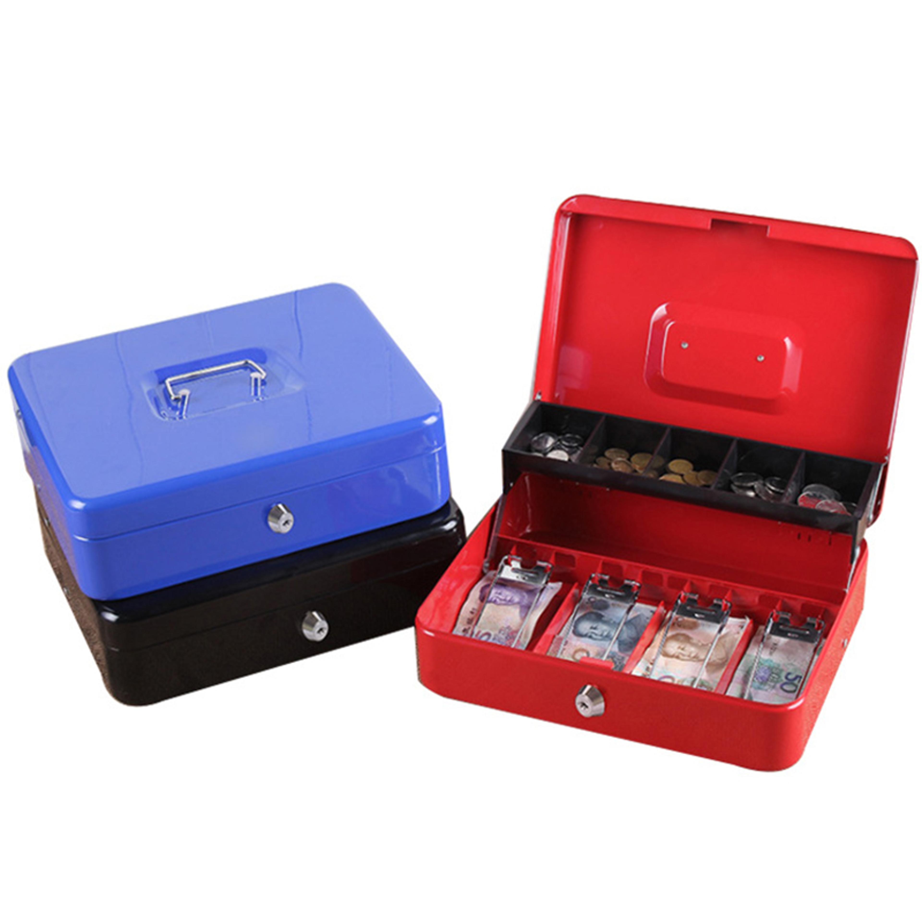 desk steel safe cash box with lock coin compartment & bill clips for cash register & home organization