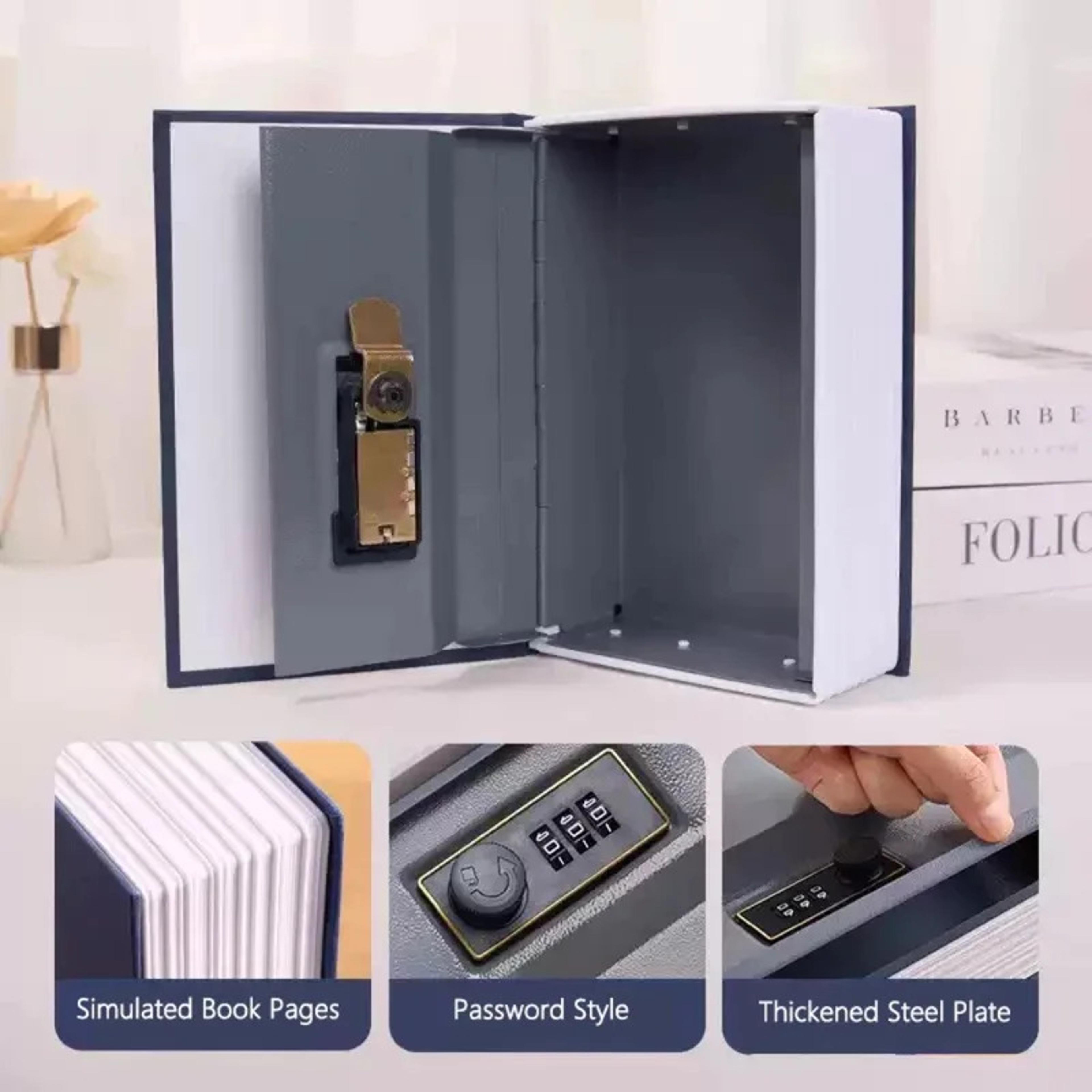 book-shaped secret safe decorative metal money box with combination lock, piggy bank for home security