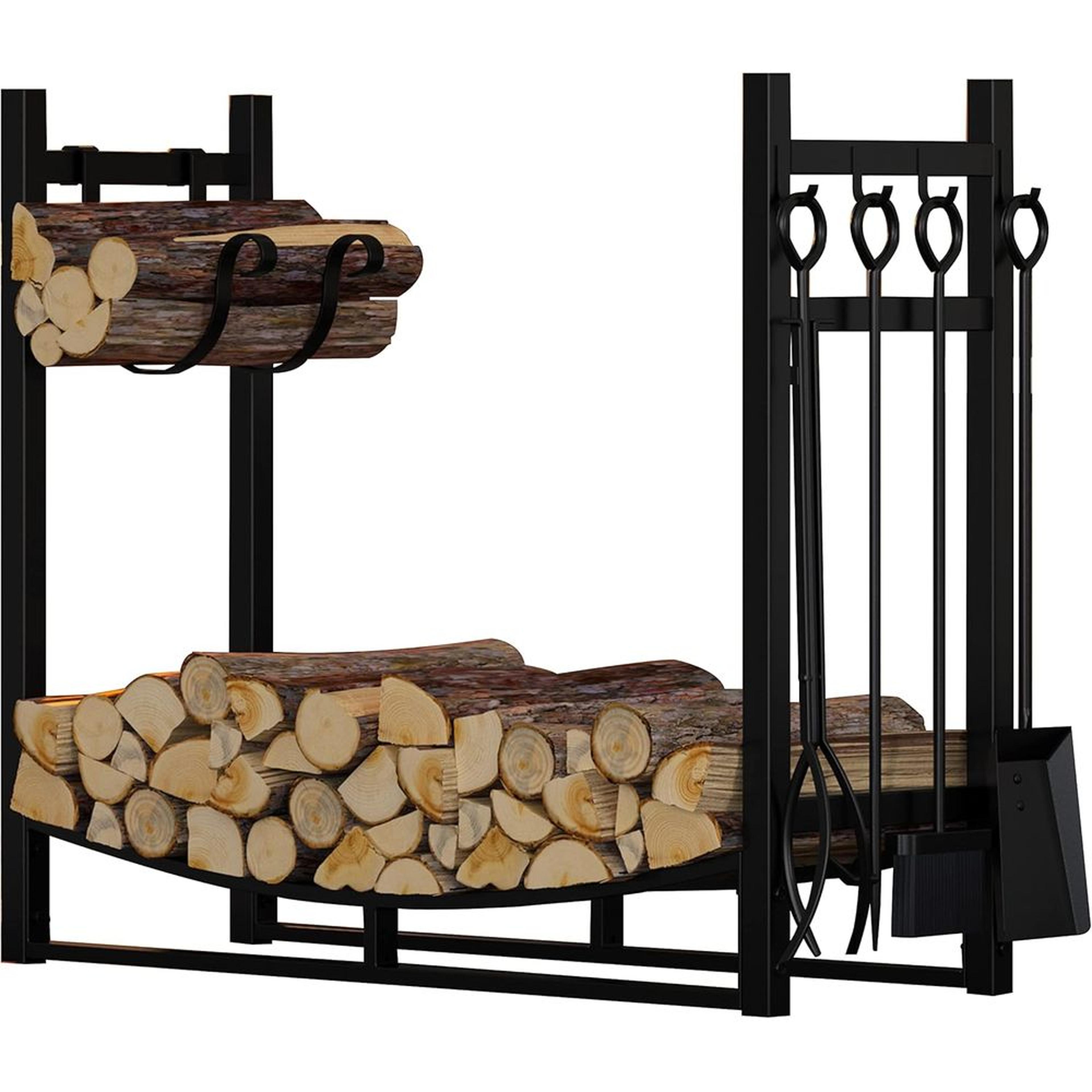 beauty log rack with kindling holder & firewood storage includes tools