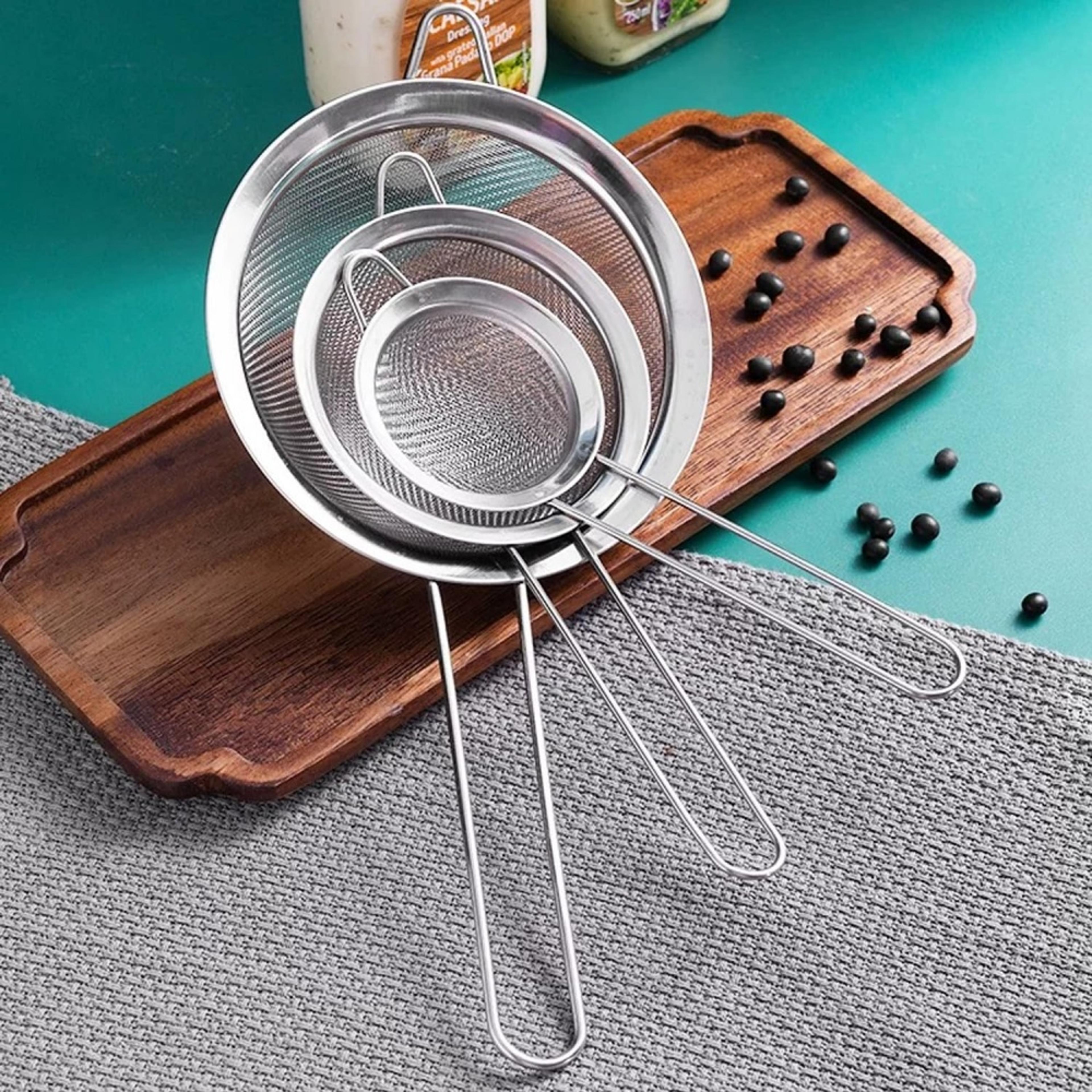 piece stainless steel flour sifter set with fine mesh sieves for baking & kitchen use