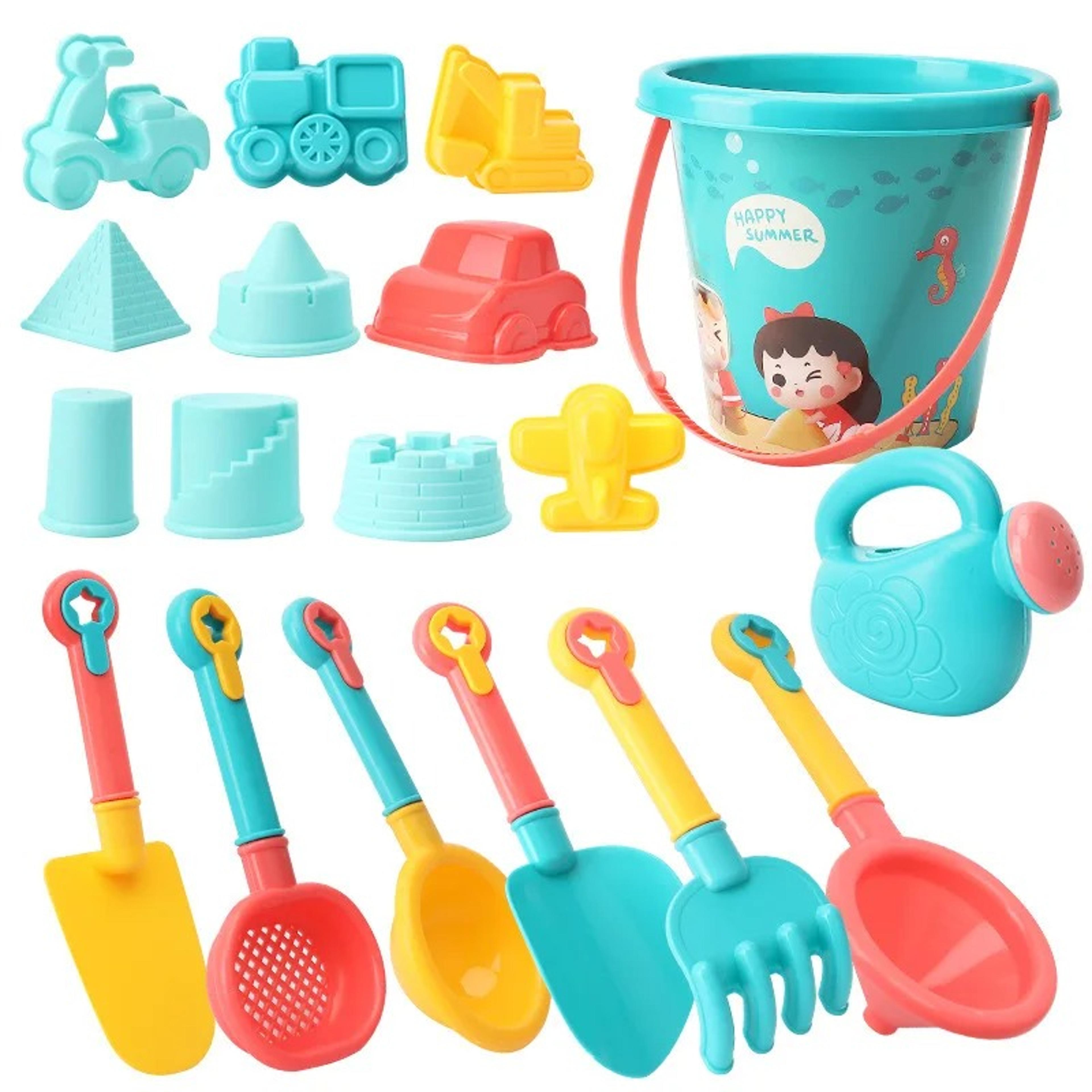 kids beach toy set sand play kit with bucket shovel and molds