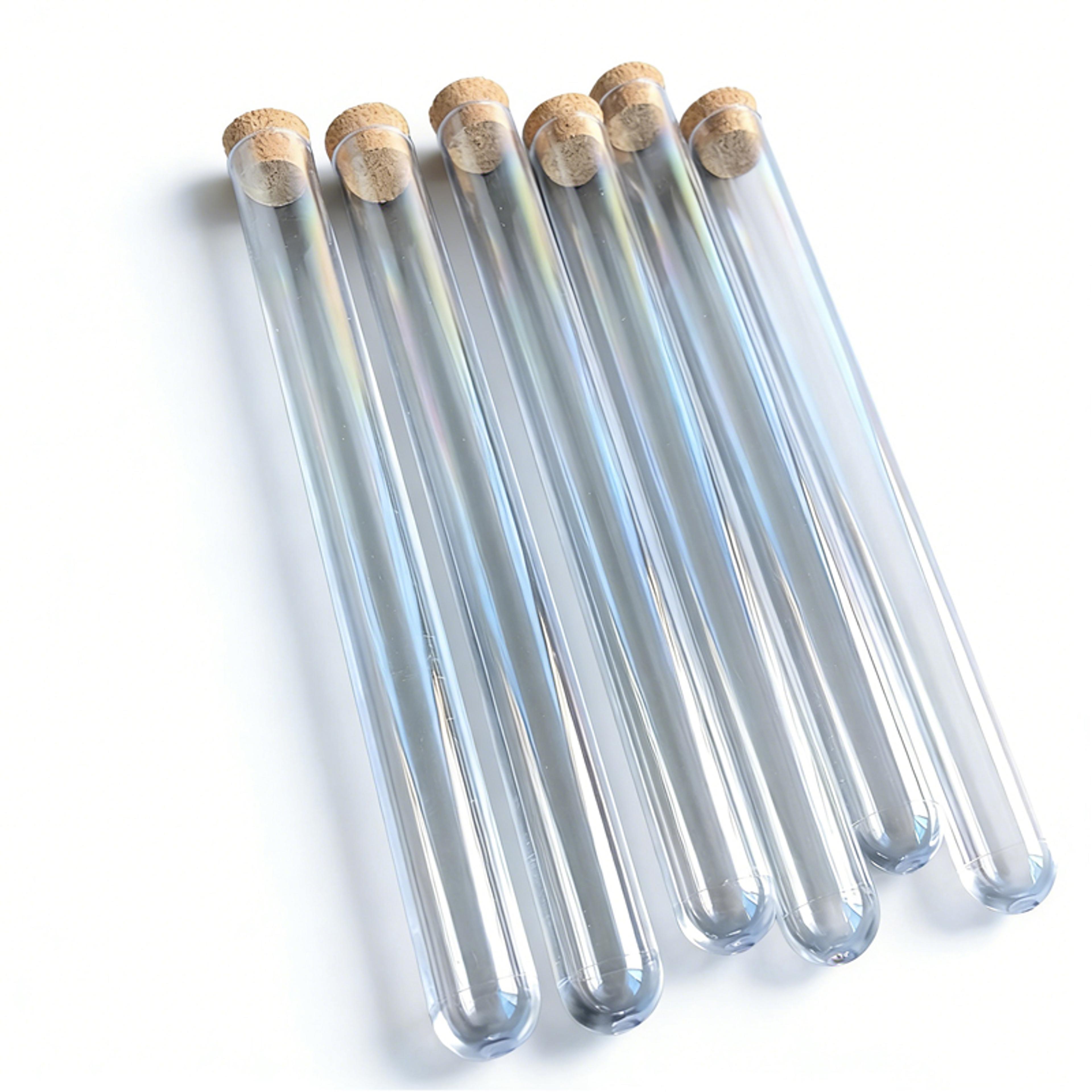 clear plastic test tubes with corks for crafts, lab use & wedding favor displays