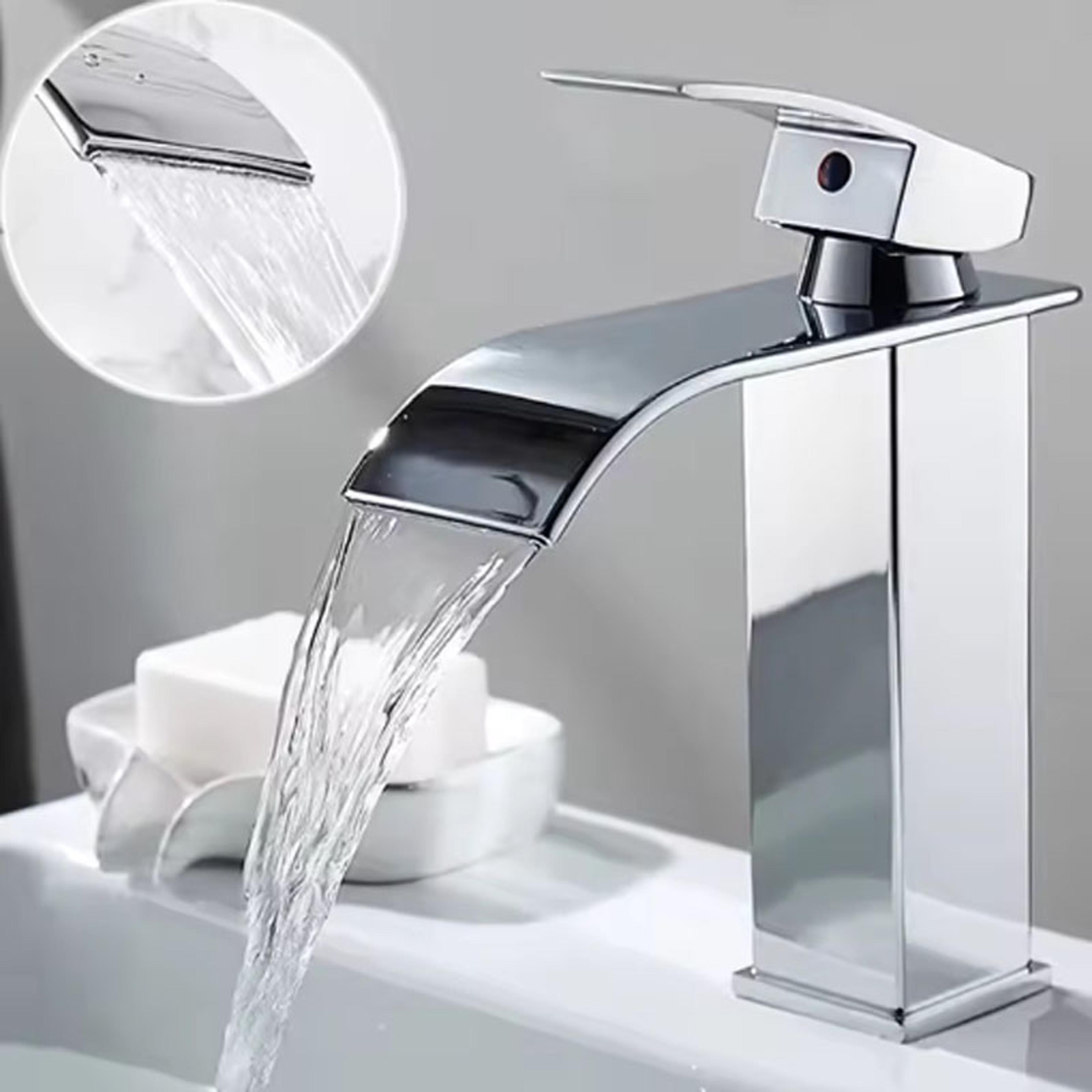 black stainless steel waterfall faucet hot & cold basin mixer tap