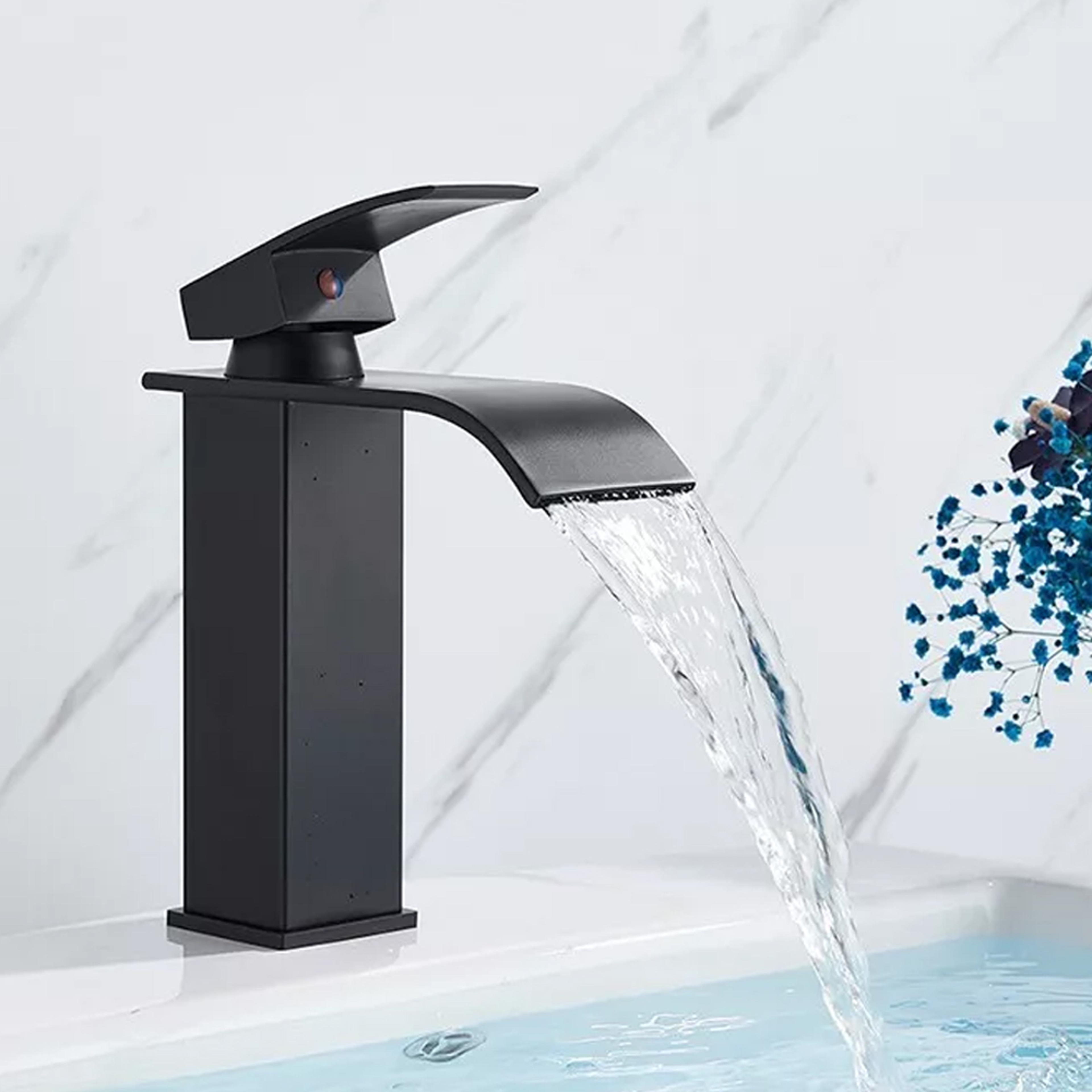black waterfall bathroom faucet single hole vessel sink mixer tap hot and cold