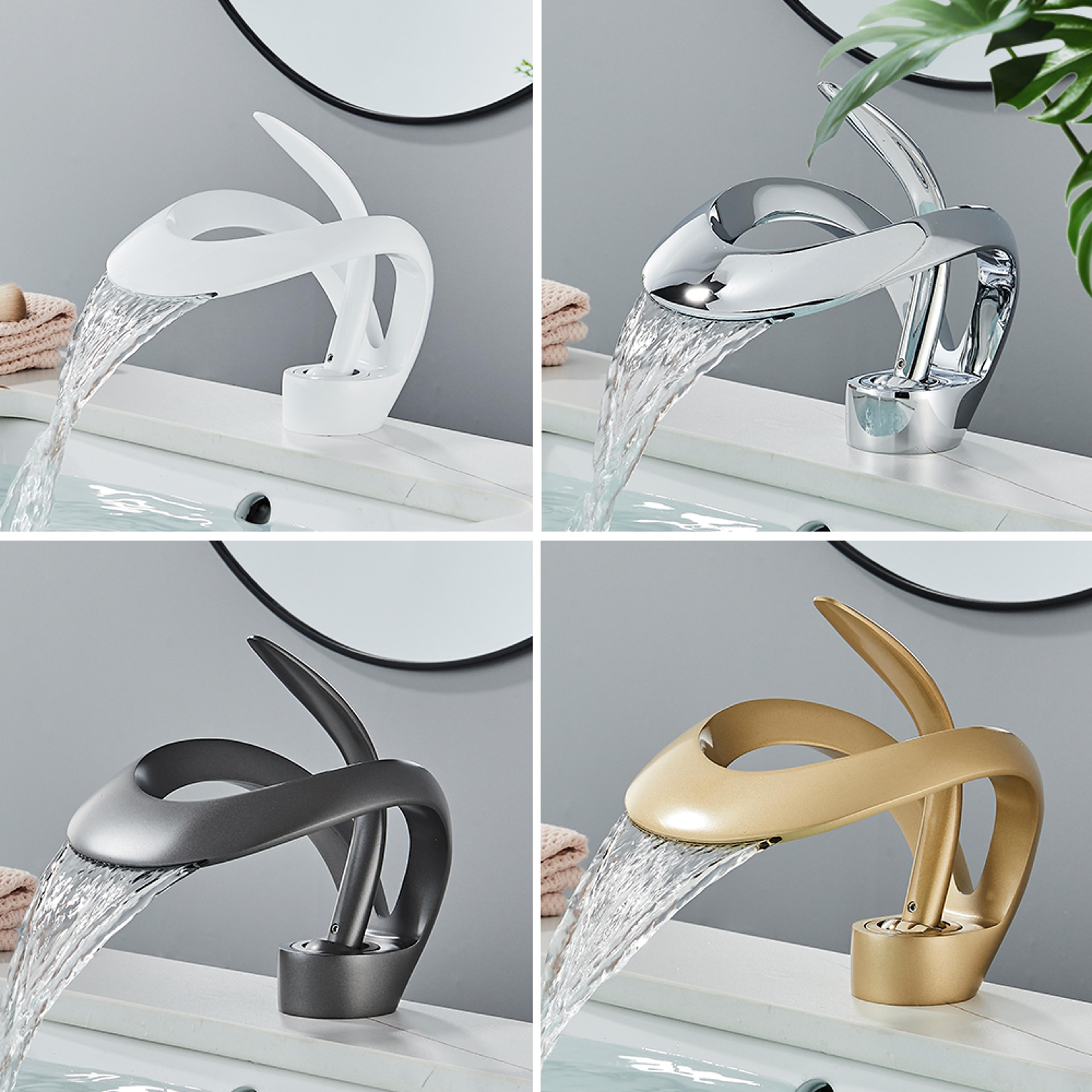 Luxury Black Waterfall Bathroom Faucet Brass Deck Mount Mixer Tap 3
