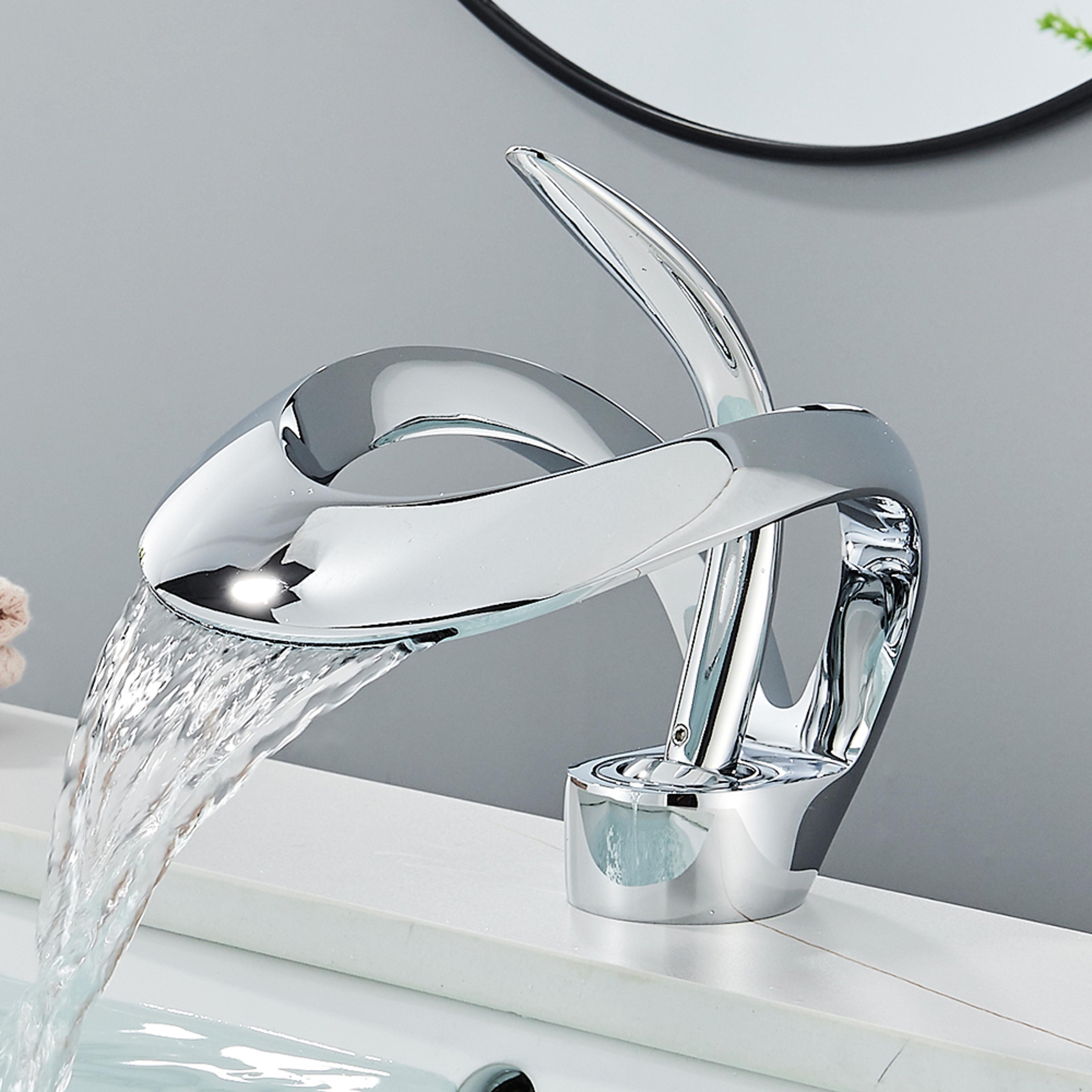 Luxury Black Waterfall Bathroom Faucet Brass Deck Mount Mixer Tap 6