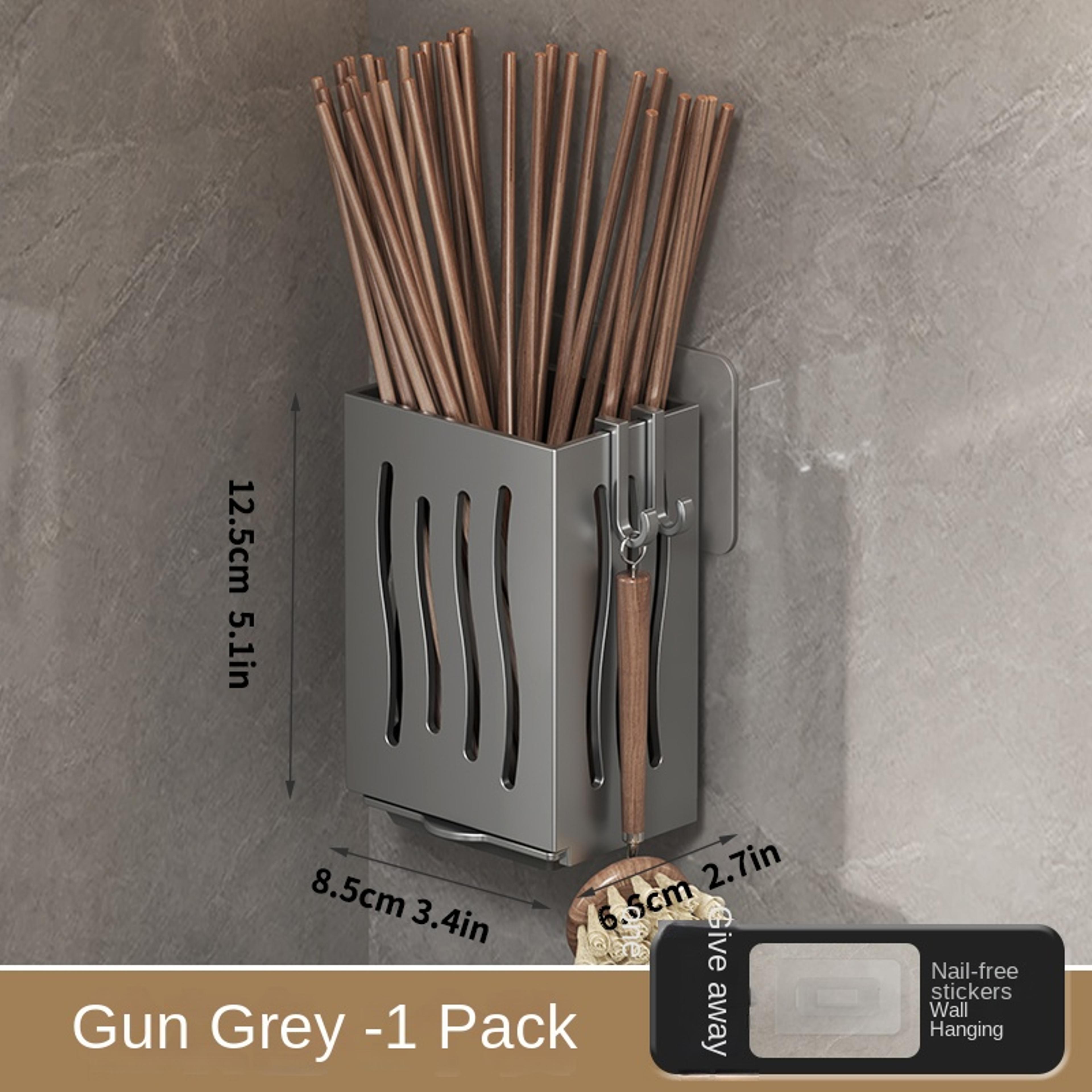 Wall Mounted Chopsticks Holder No Drill Kitchen Utensil Organizer With Drainage 7