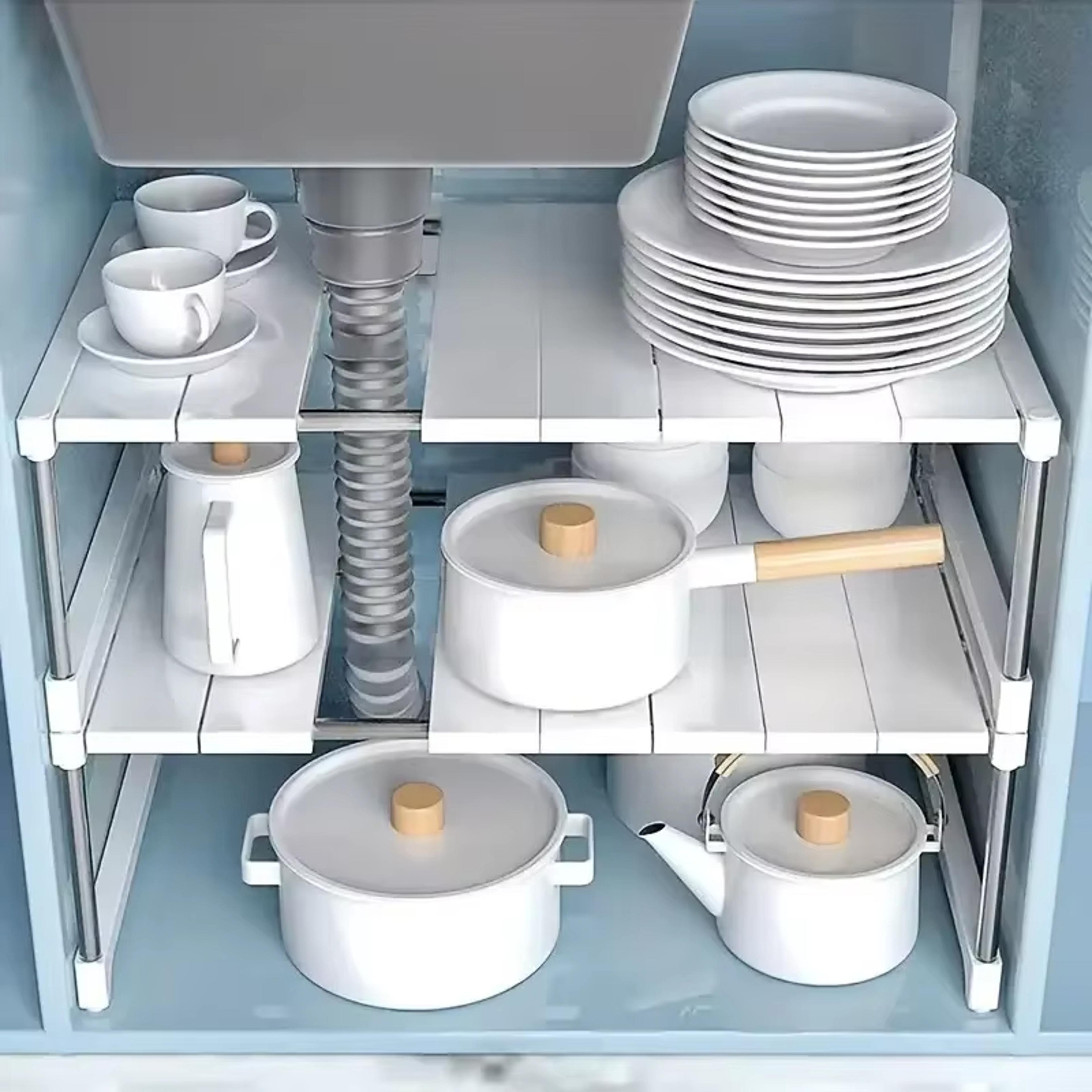Adjustable Cabinet Organizer Shelves Stackable Expandable Kitchen Storage Rack For Counters  Sink S 1