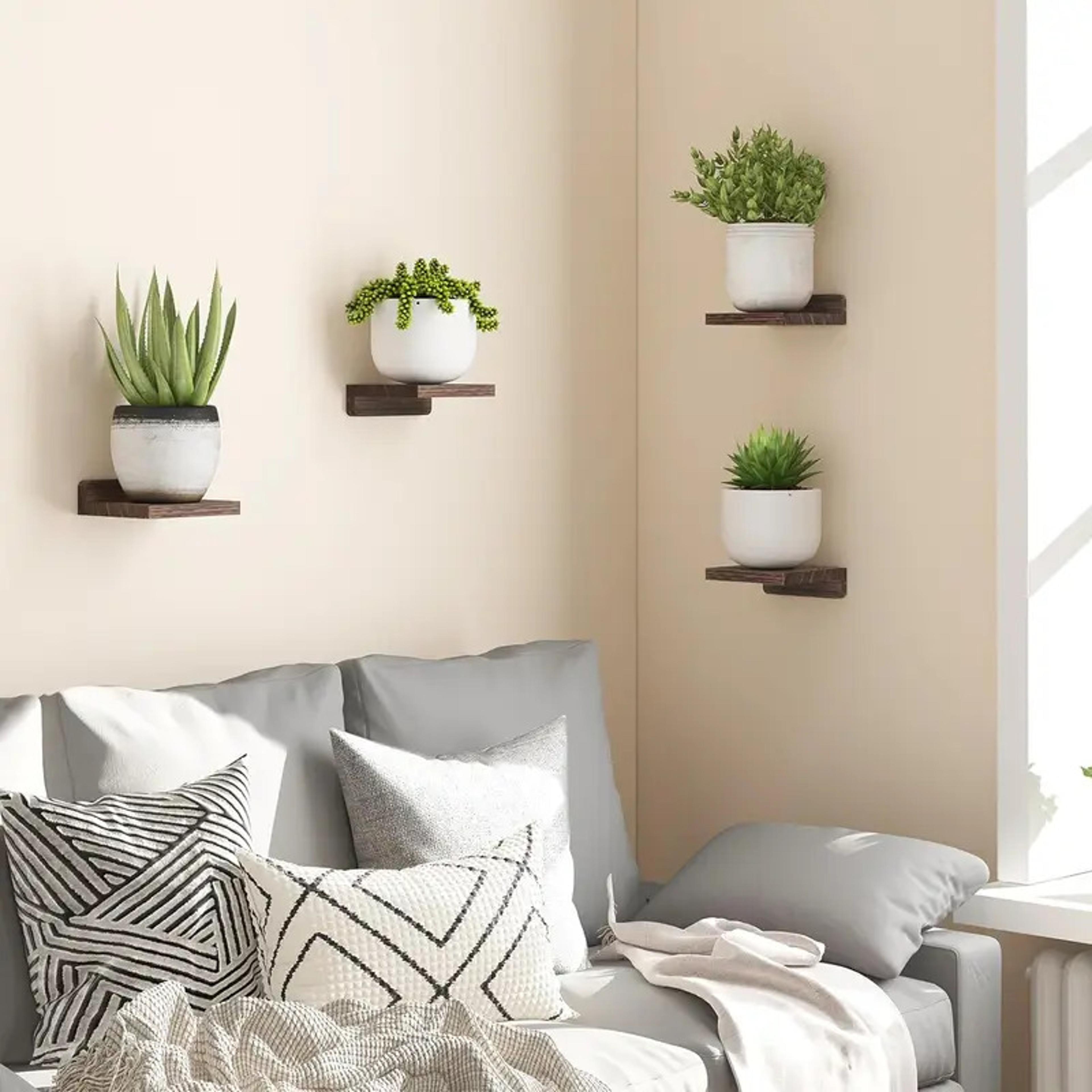 Pack Small Floating Shelves Wood Display Ledges For Wall Compact Decor Storage 2