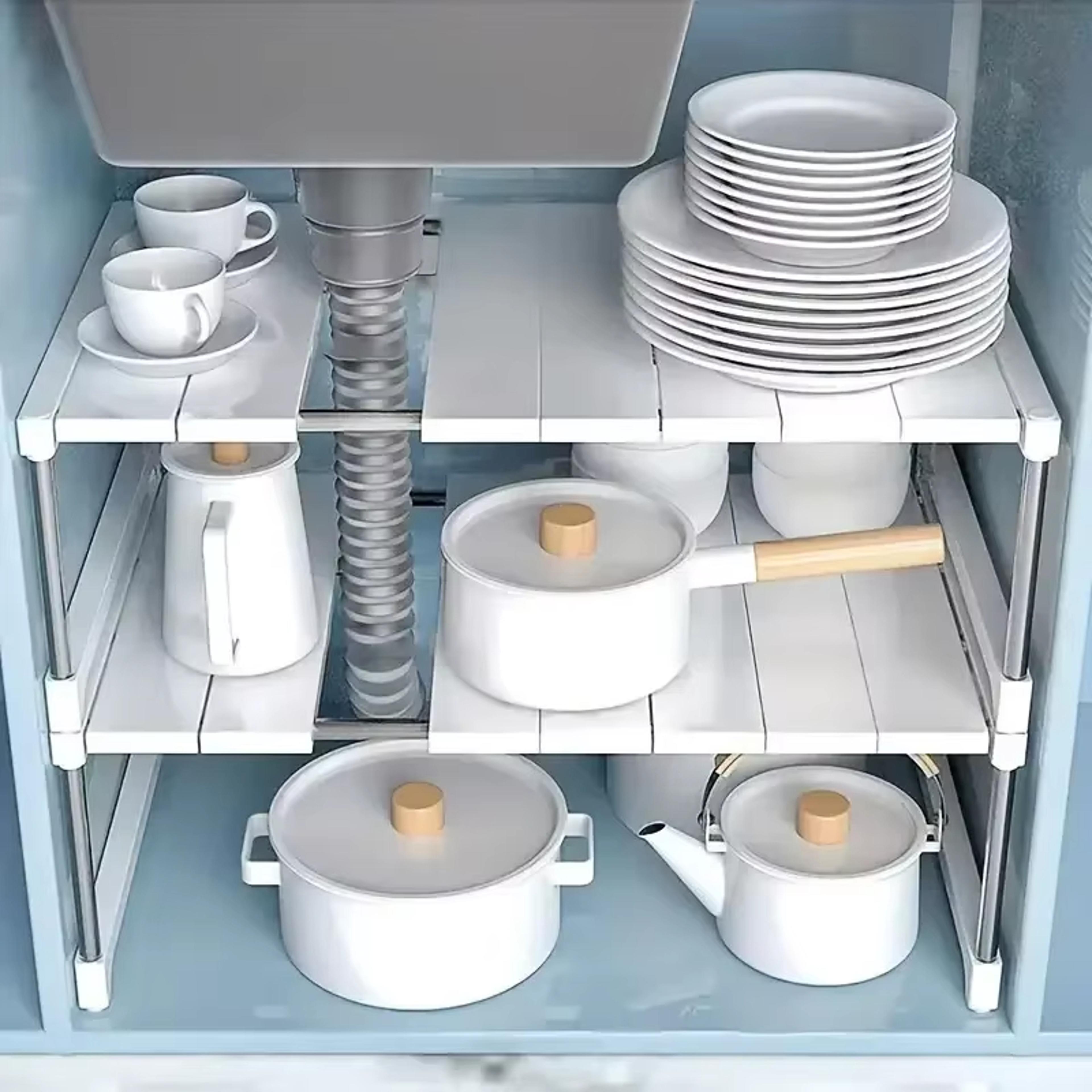 adjustable closet organizer shelf stackable expandable storage rack for kitchen sink & wardrobe