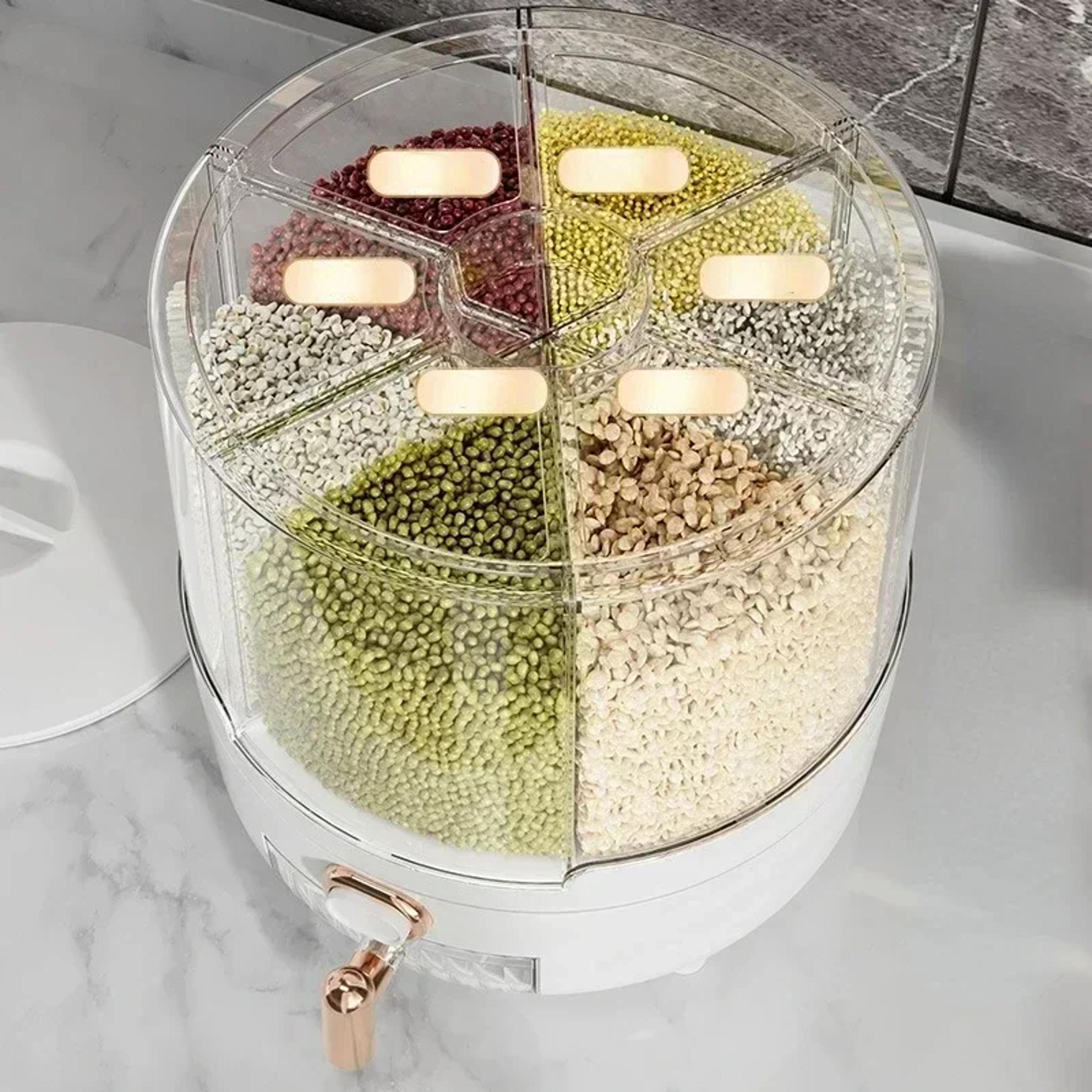 Rotating Airtight Grain Dispenser Multi Compartment Rice Storage Container 2