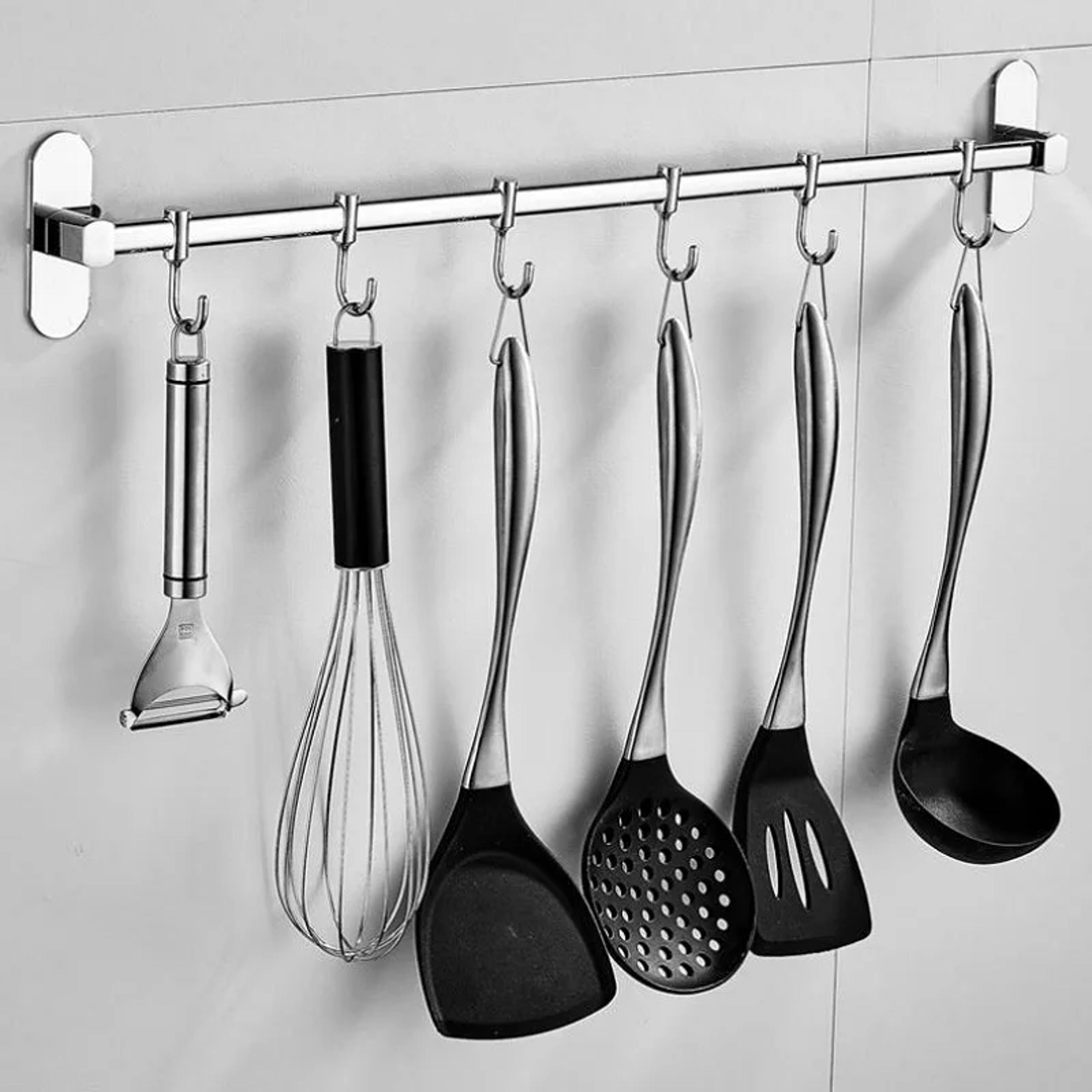 punch free stainless steel kitchen wall rack organizer with hooks for knives pots and utensils