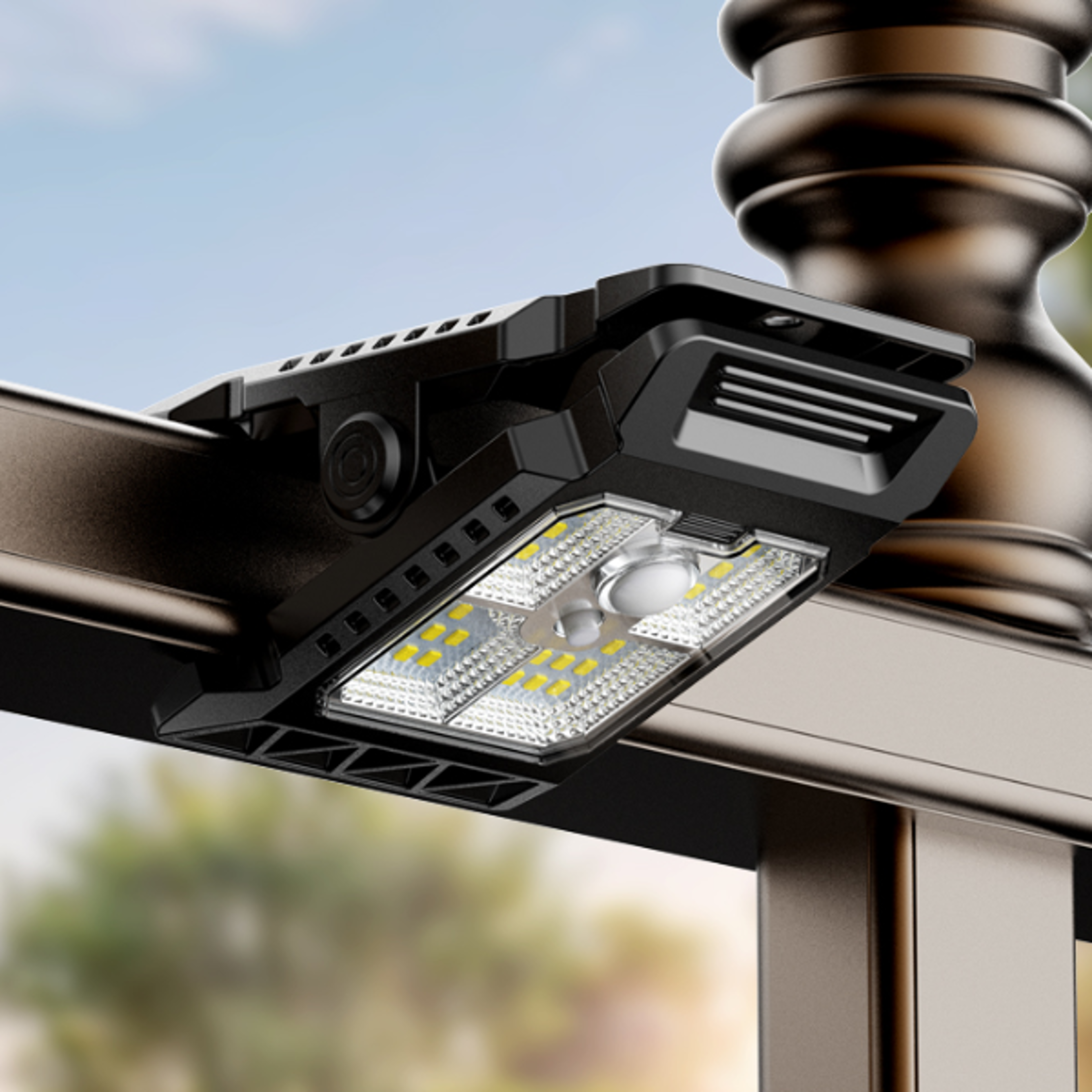 solar motion sensor clamp light waterproof led work light for outdoor camping and garage