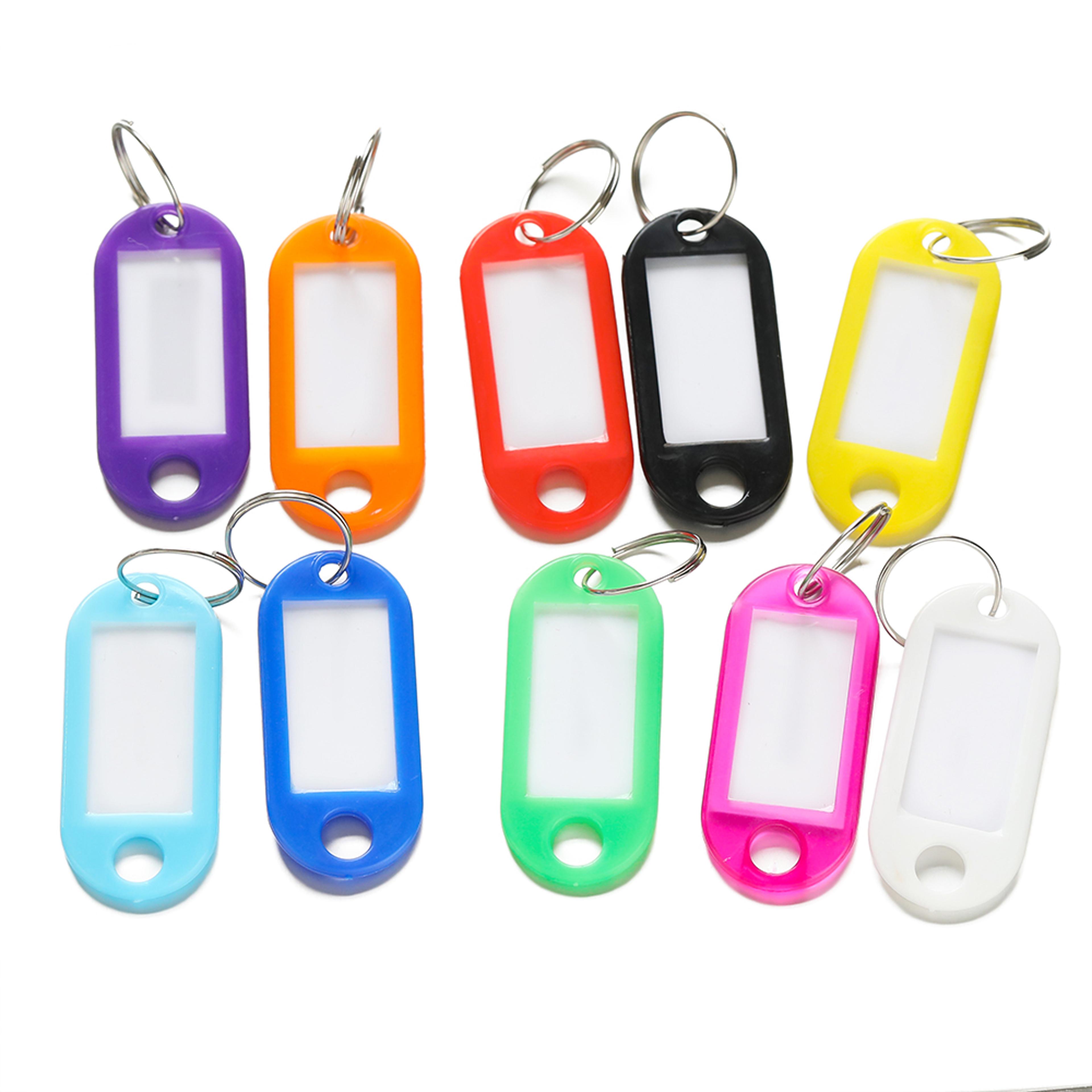color coded plastic key tags with label cards for keys, luggage & hotel identification