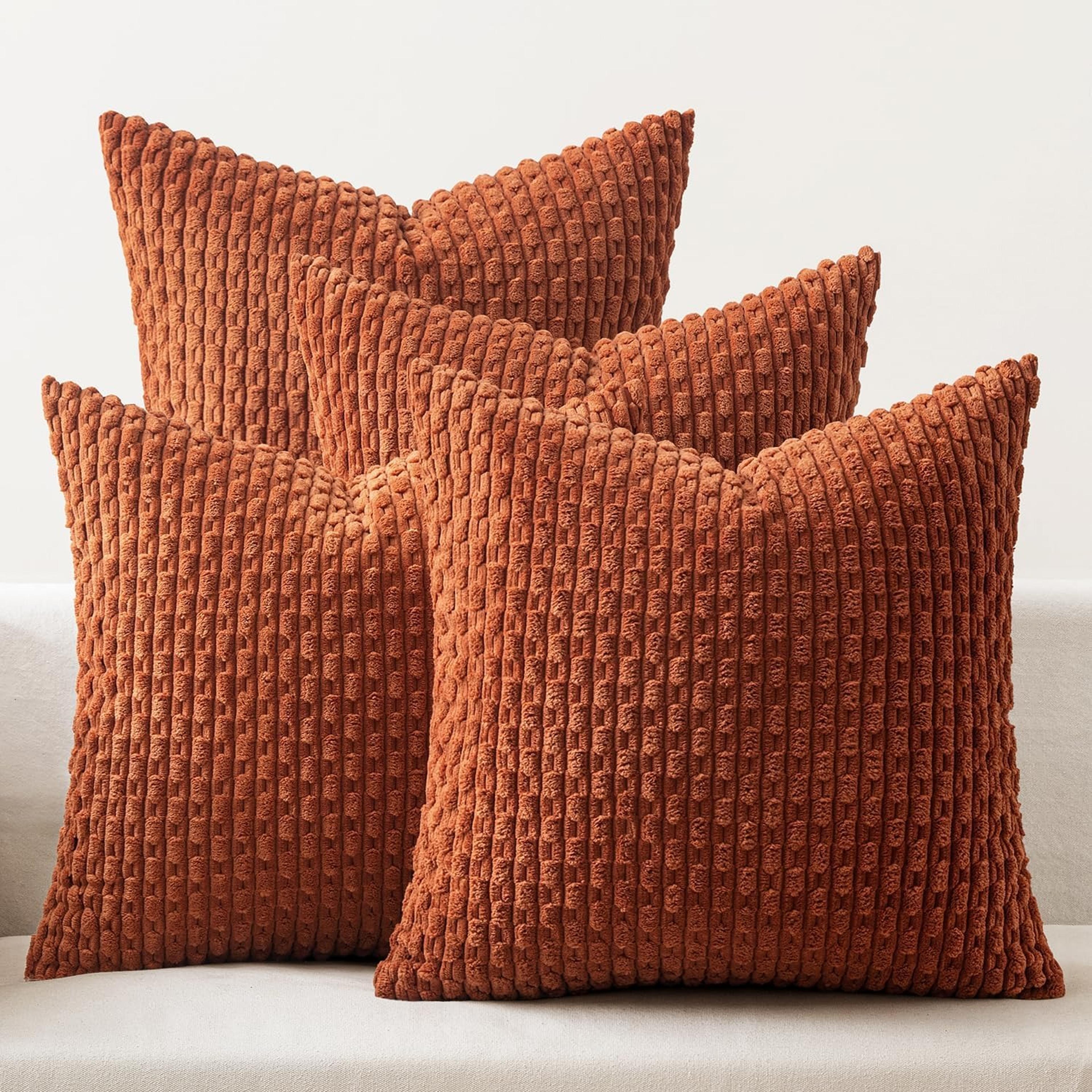 burnt orange corduroy striped cushion covers for farmhouse sofa & living room decor