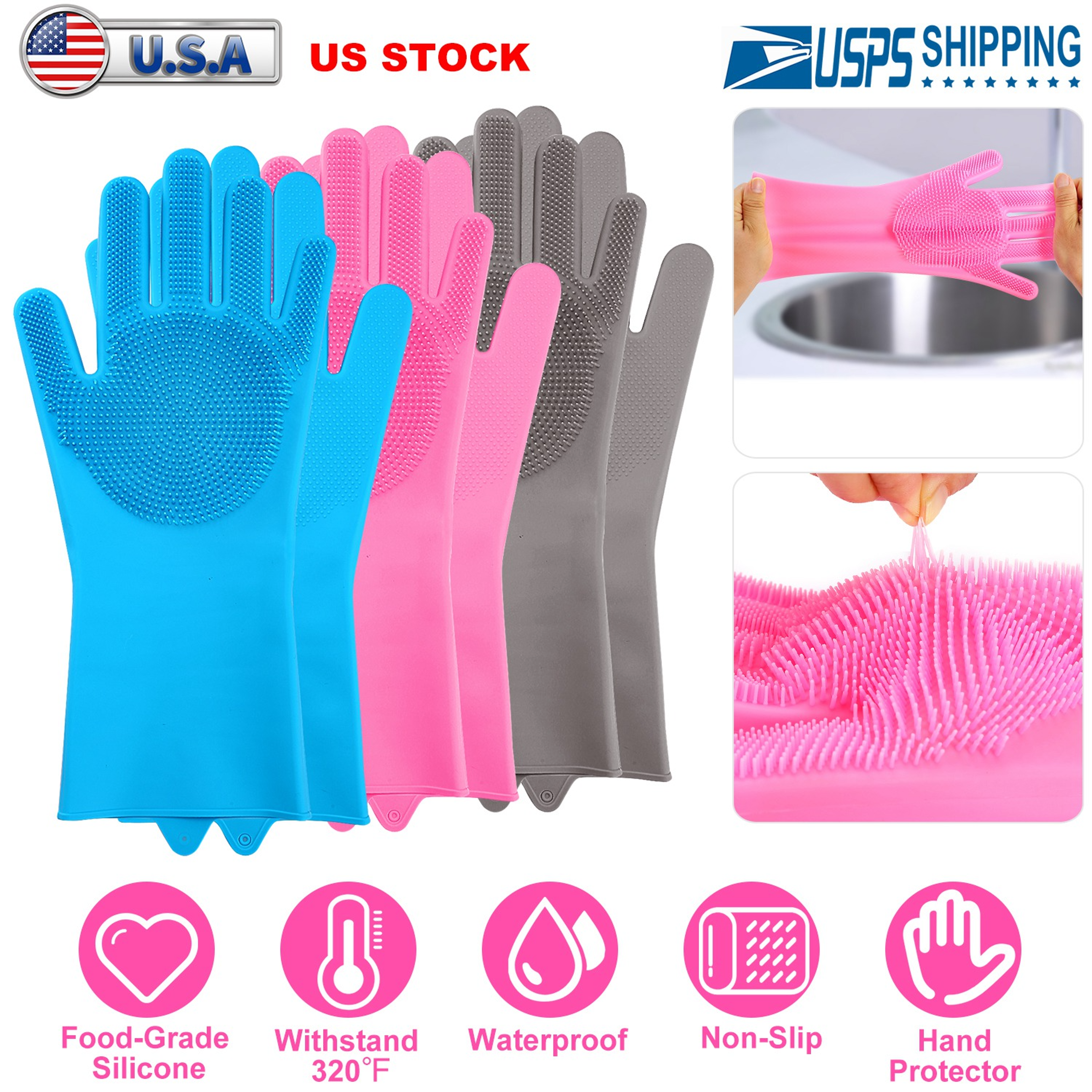 silicone dishwashing gloves with built in scrubber heat resistant reusable kitchen cleaning gloves