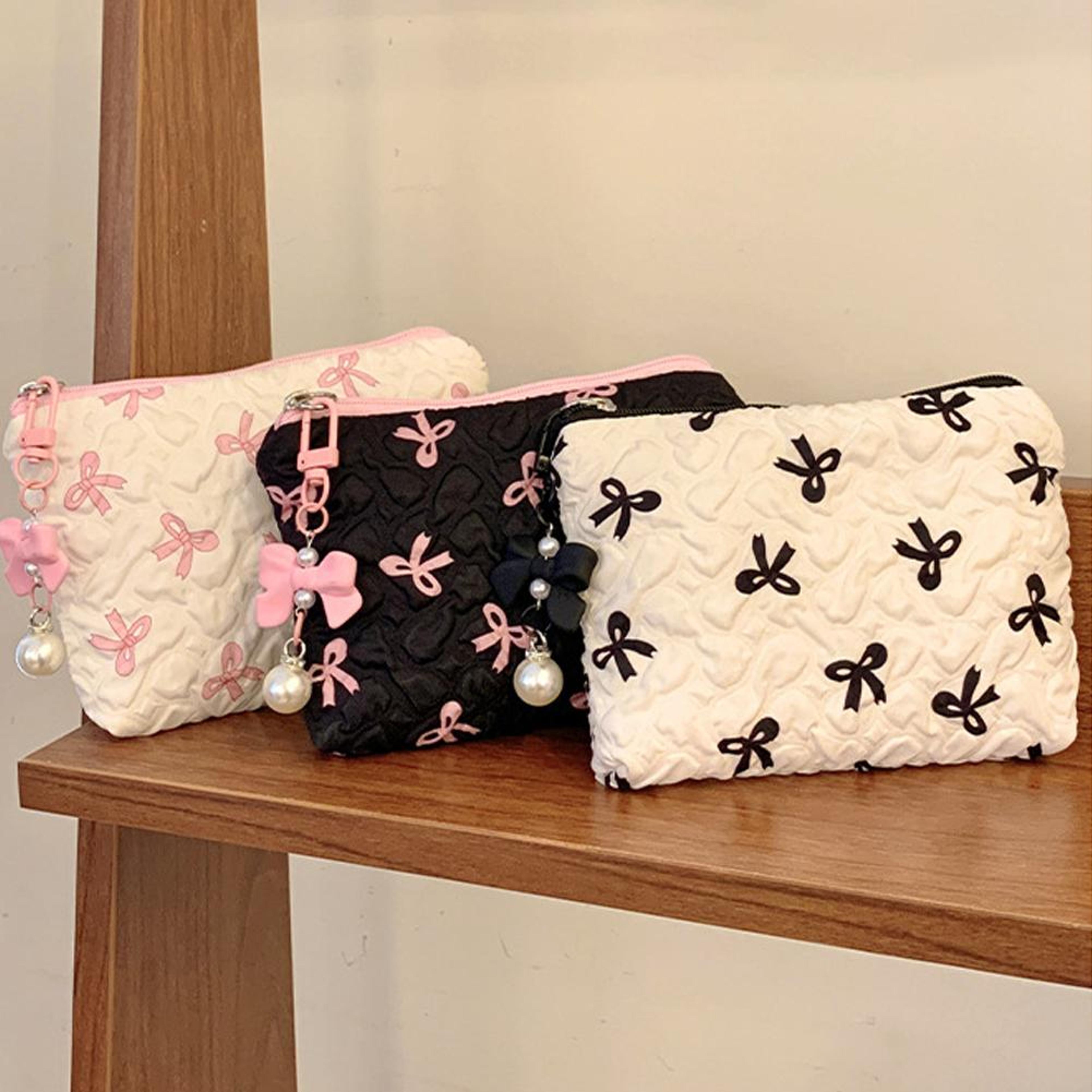 Large Capacity Canvas Makeup Bag With Bow Travel Cosmetic Organizer Pouch For Toiletries  Beauty Es 3