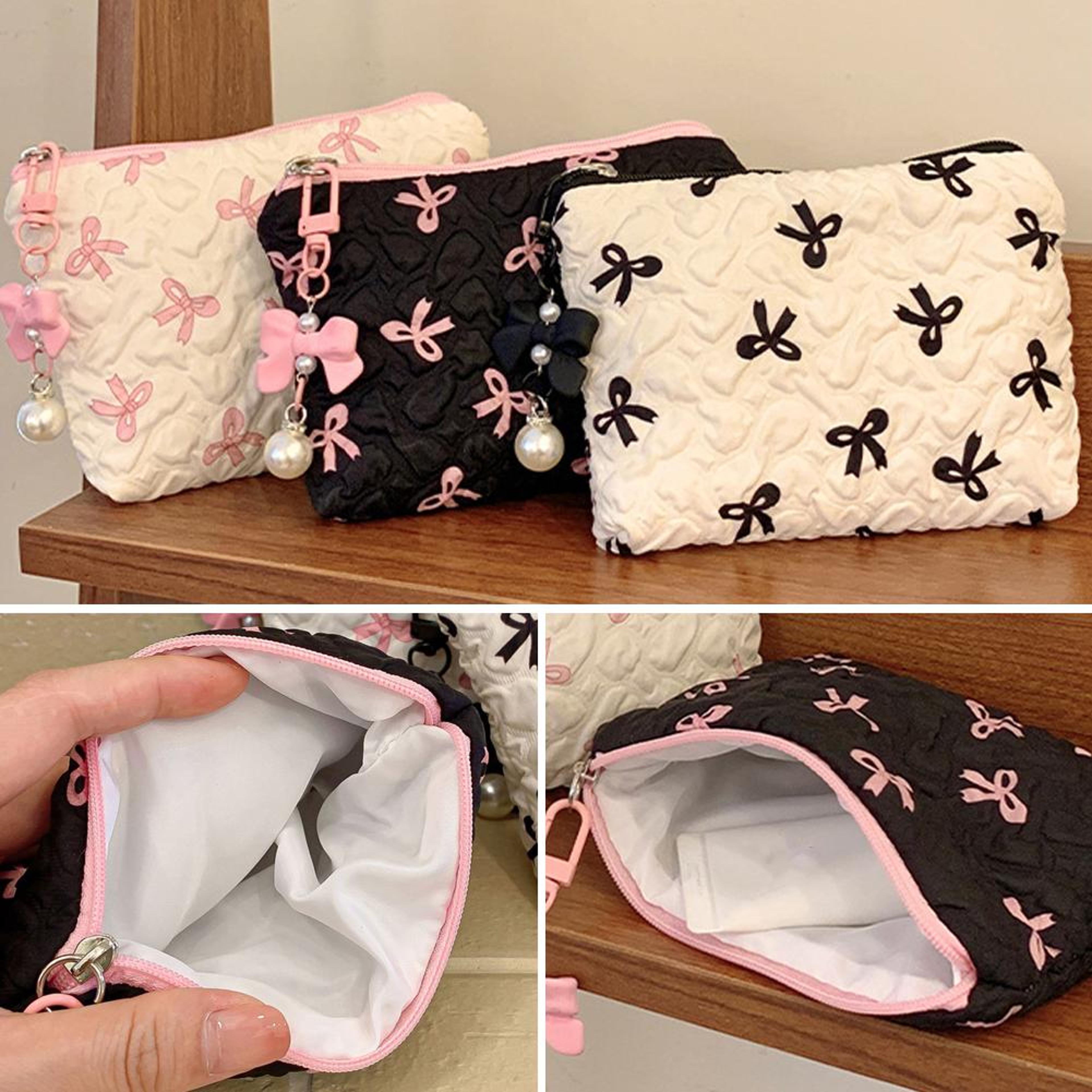 Large Capacity Canvas Makeup Bag With Bow Travel Cosmetic Organizer Pouch For Toiletries  Beauty Es 4