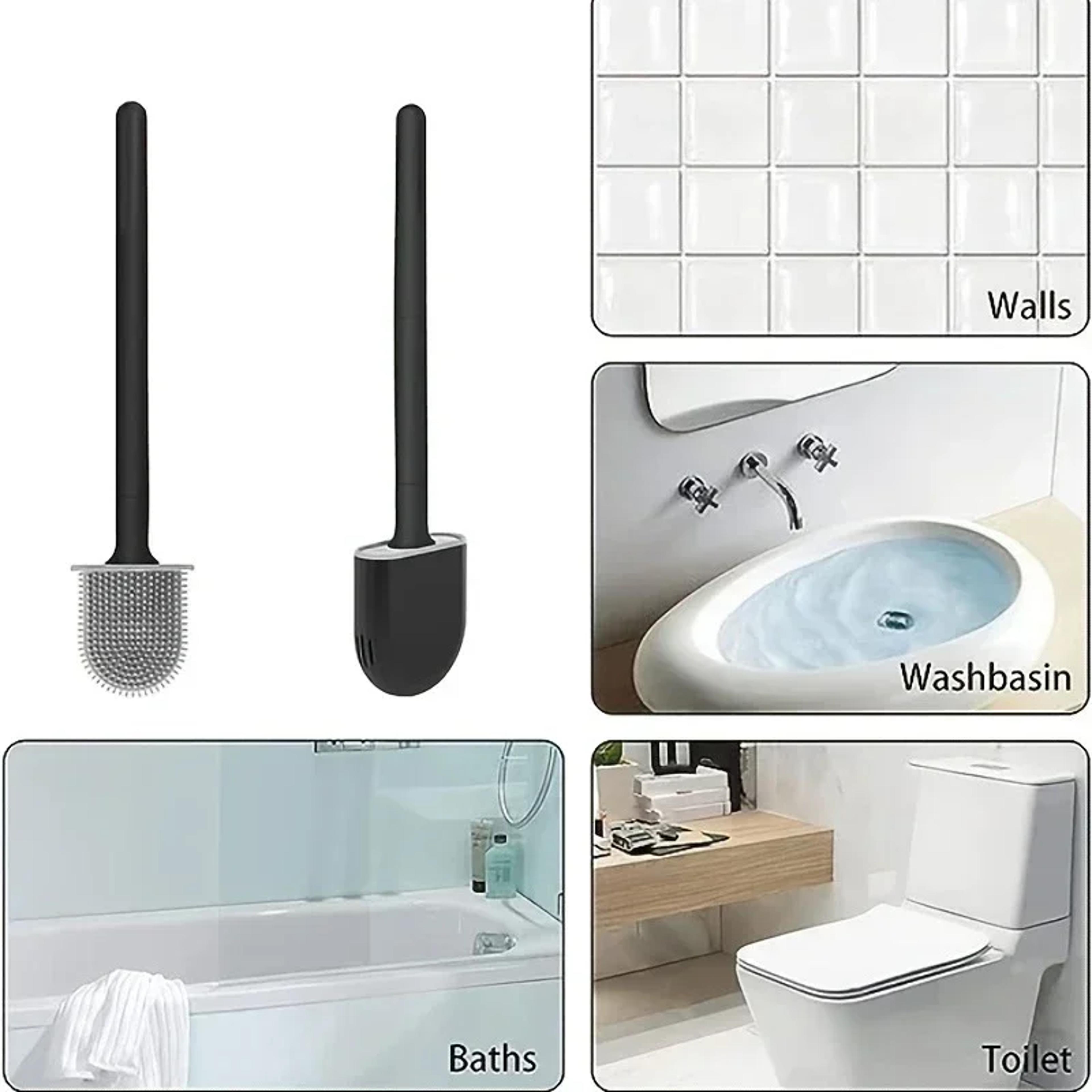 Silicone Toilet Brush With Holder Wall Mounted Flexible Toilet Bowl Cleaning Set 3