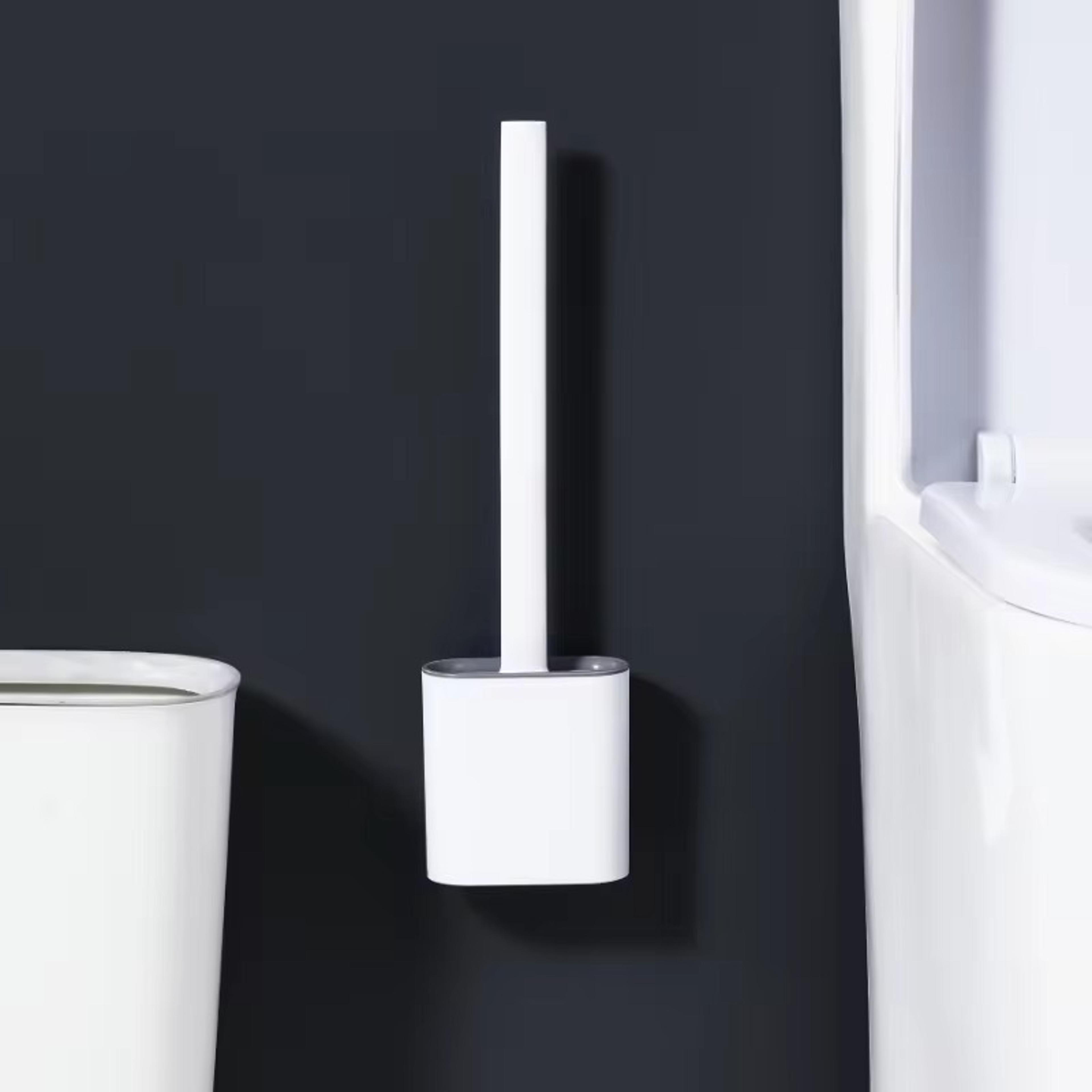Silicone Toilet Brush With Holder Wall Mounted Flat Bathroom Cleaning Brush 1