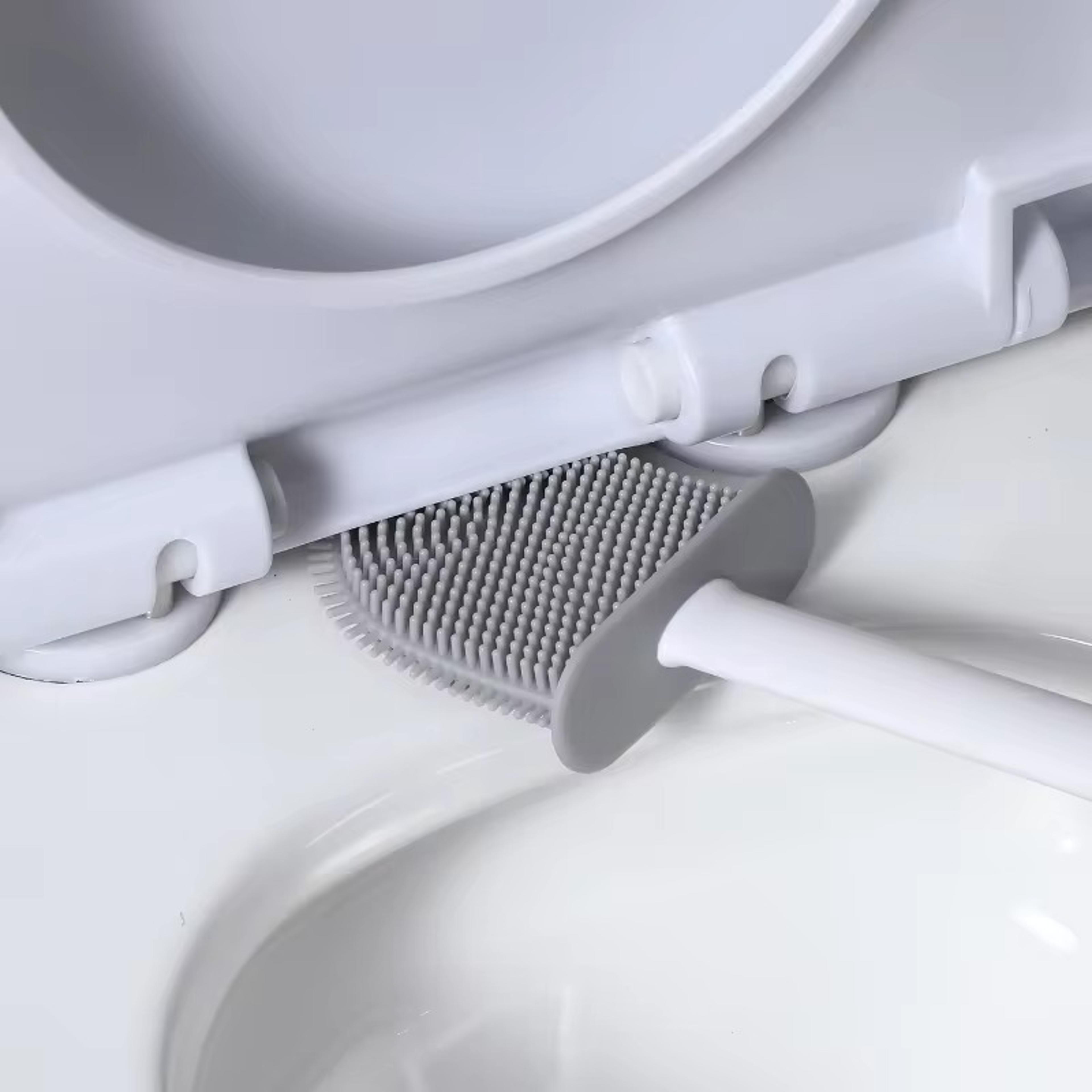 Silicone Toilet Brush With Holder Wall Mounted Flat Bathroom Cleaning Brush 3