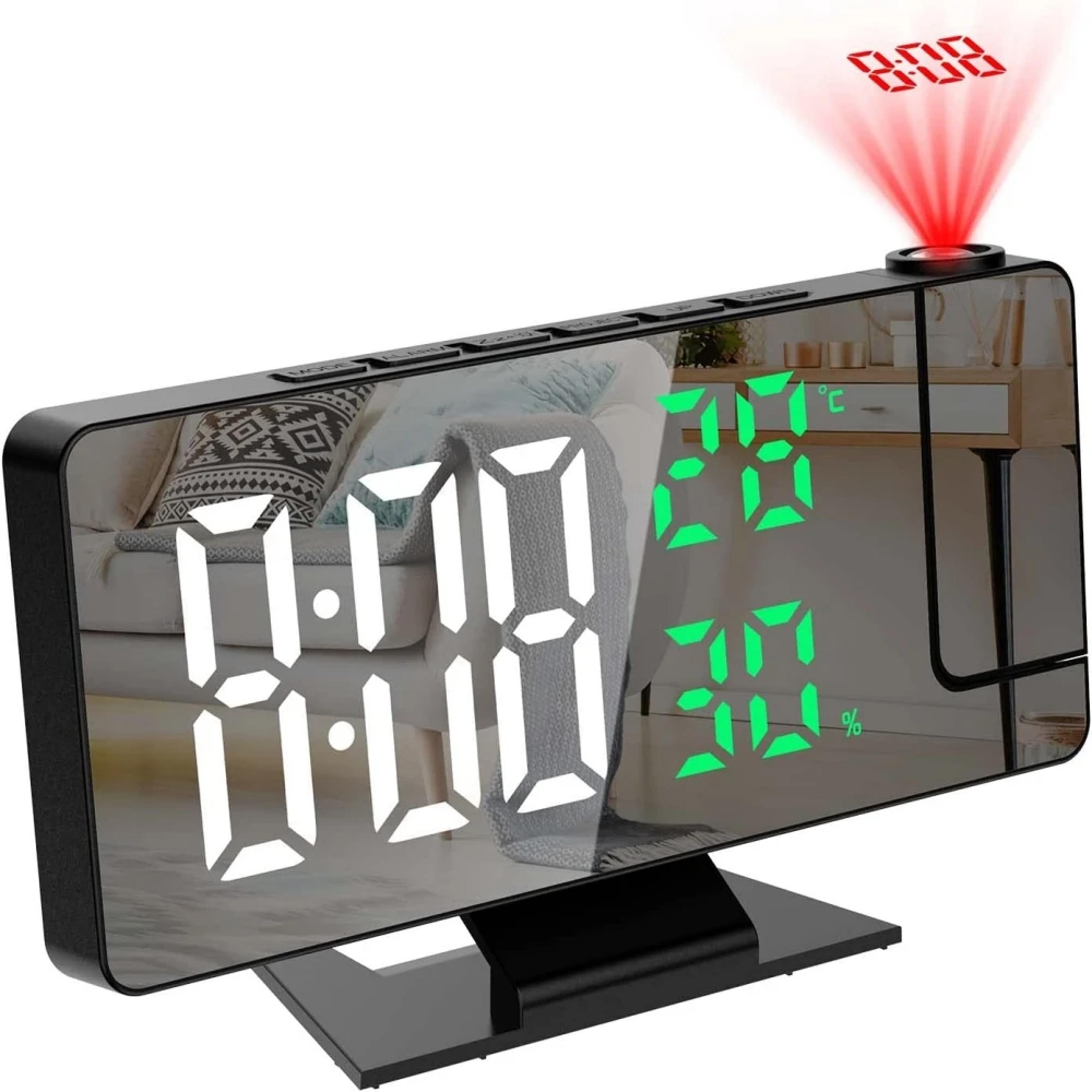 projection alarm clock with led display, temperature & humidity, usb powered ceiling clock