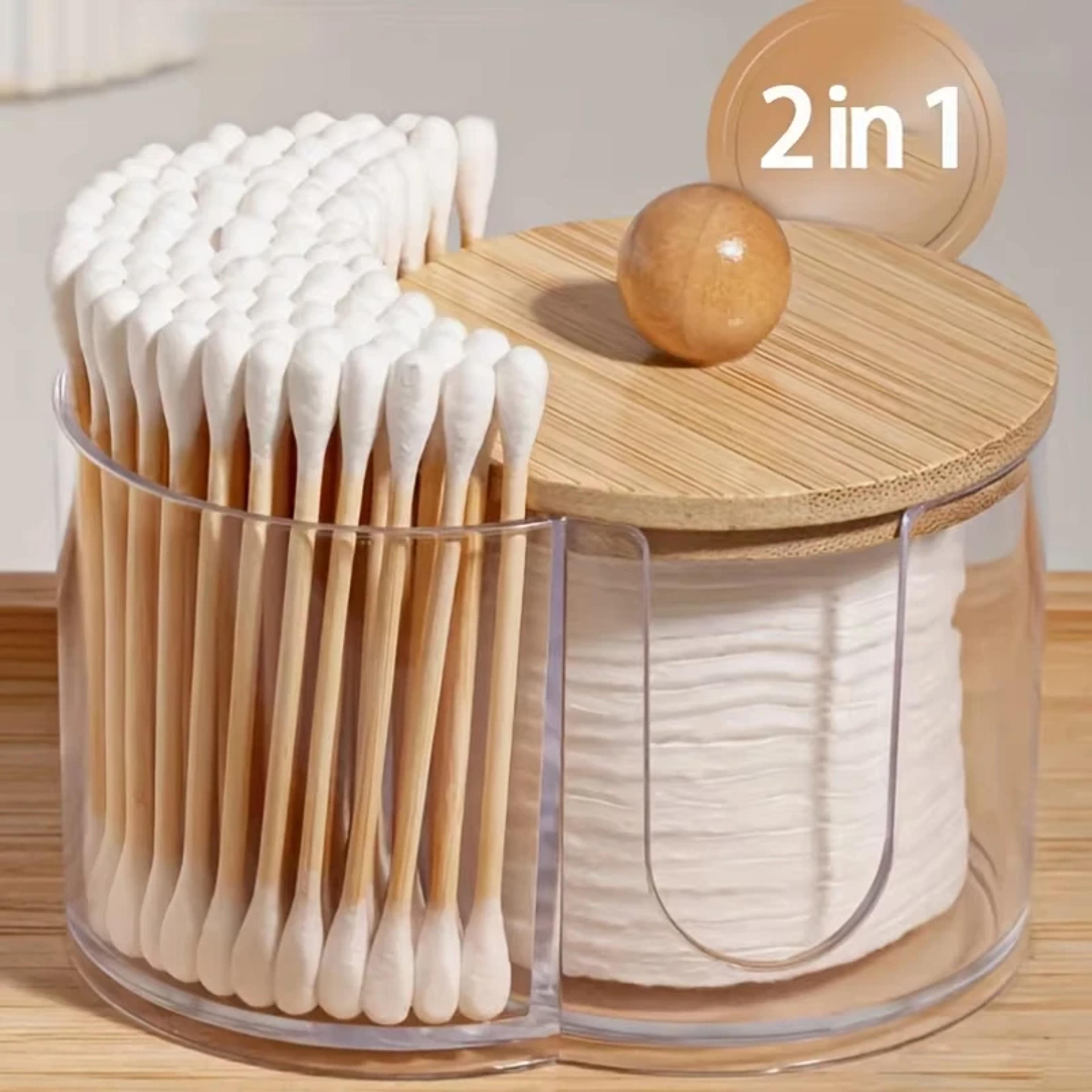 clear dual compartment cotton swab holder and cotton ball organizer for bathroom vanity