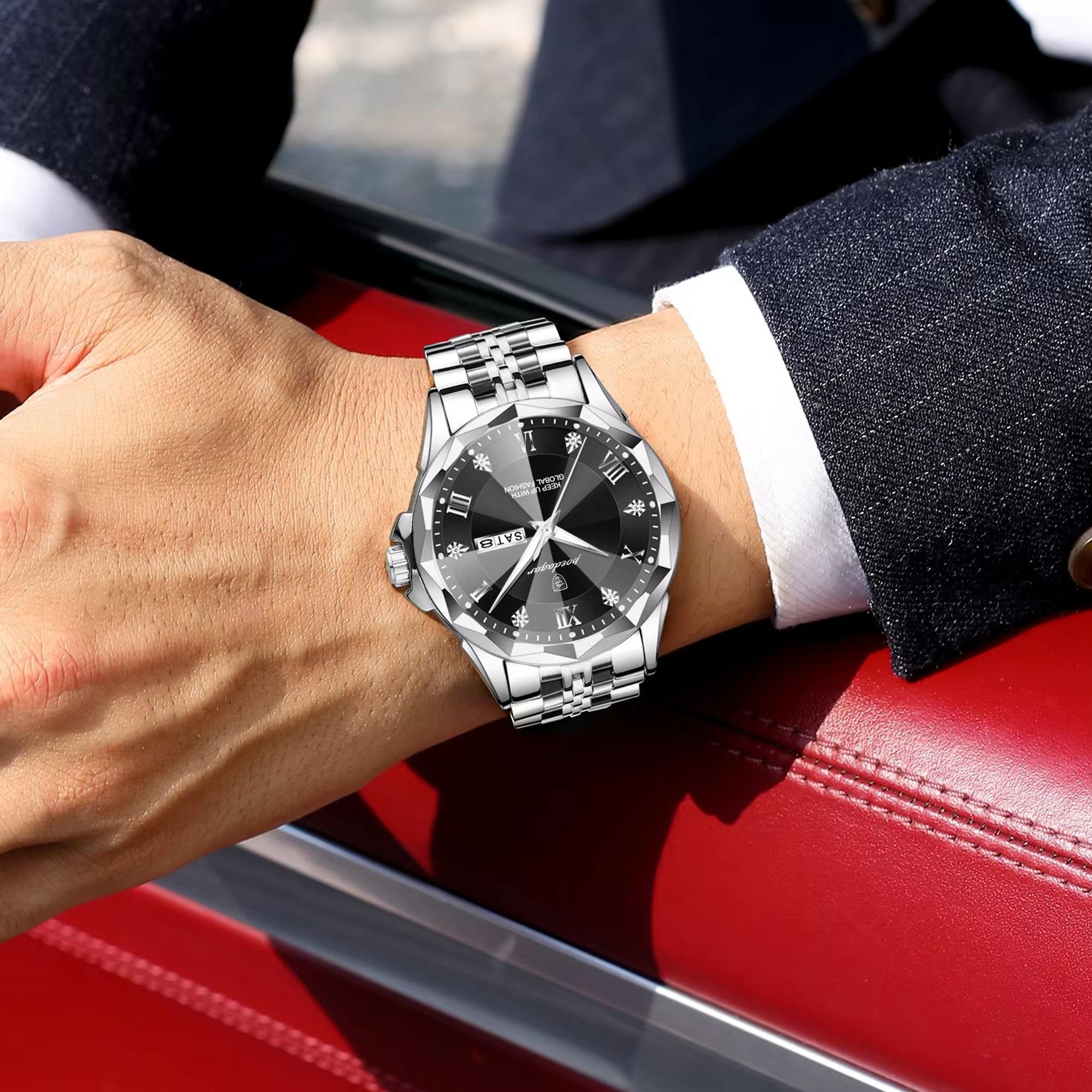 Luxury Mens Quartz Watch Waterproof Luminous Stainless Steel Business Watch 3