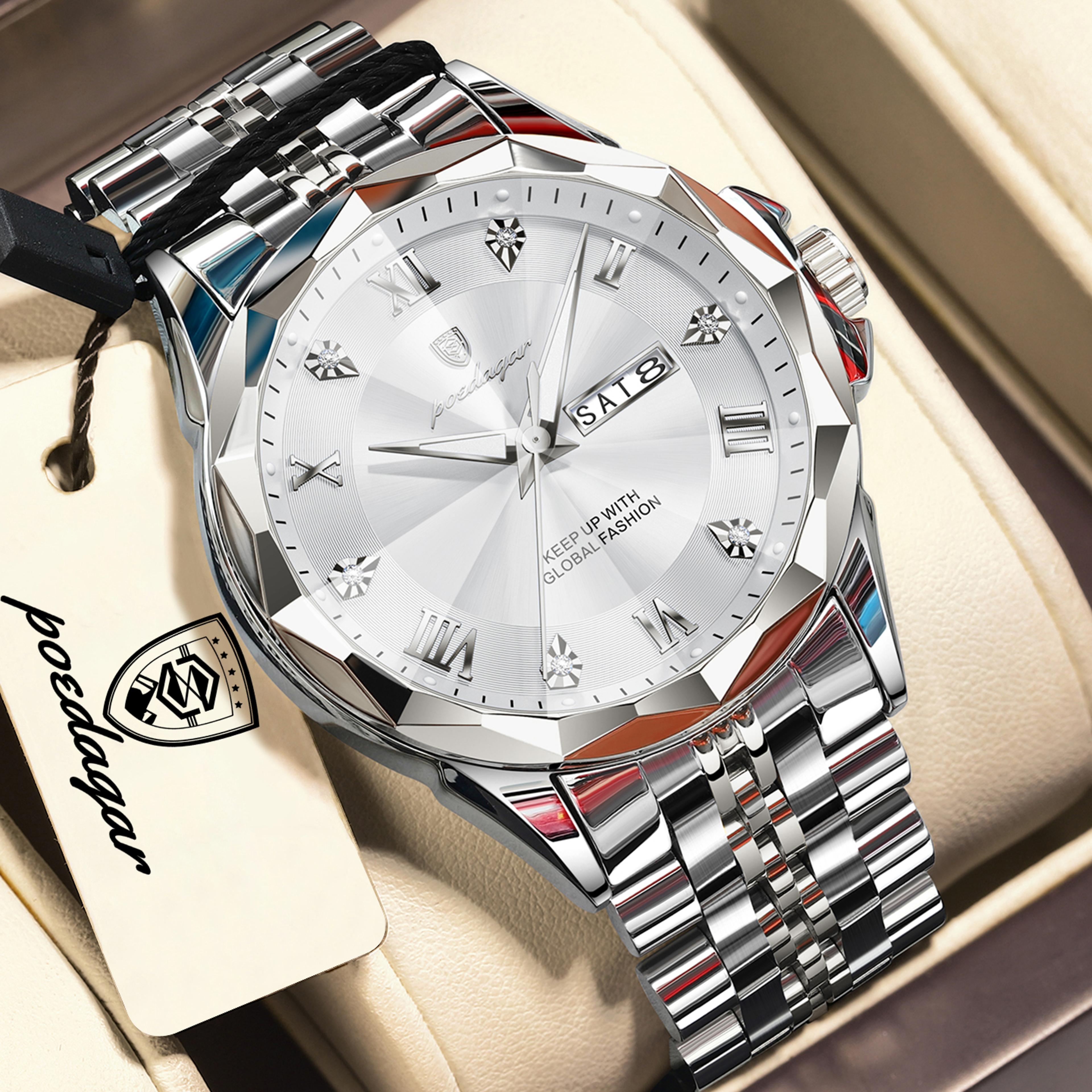 Luxury Mens Quartz Watch Waterproof Luminous Stainless Steel Business Watch 8
