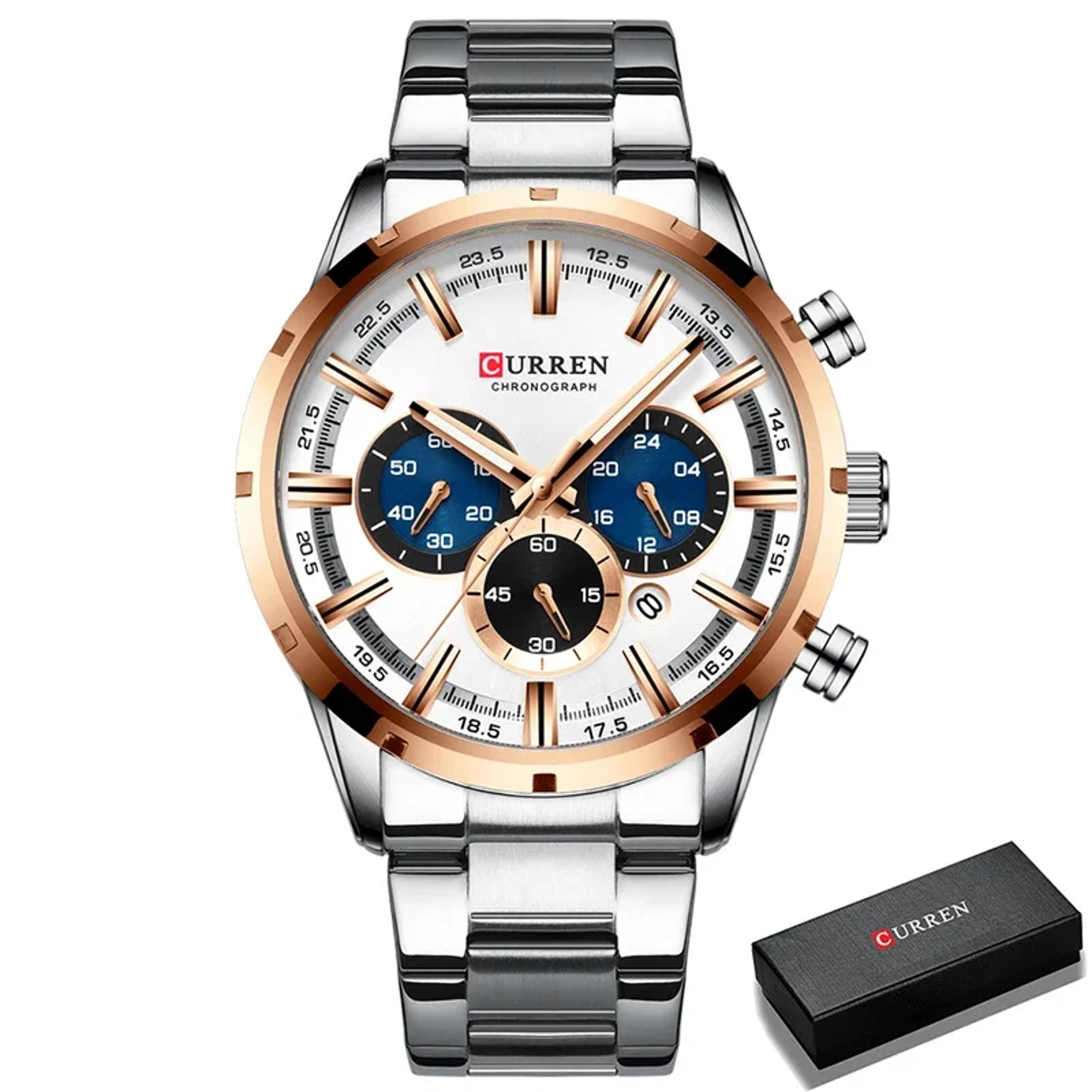 Multifunction Waterproof Watch Stainless Steel Business Calendar Wristwatch 7