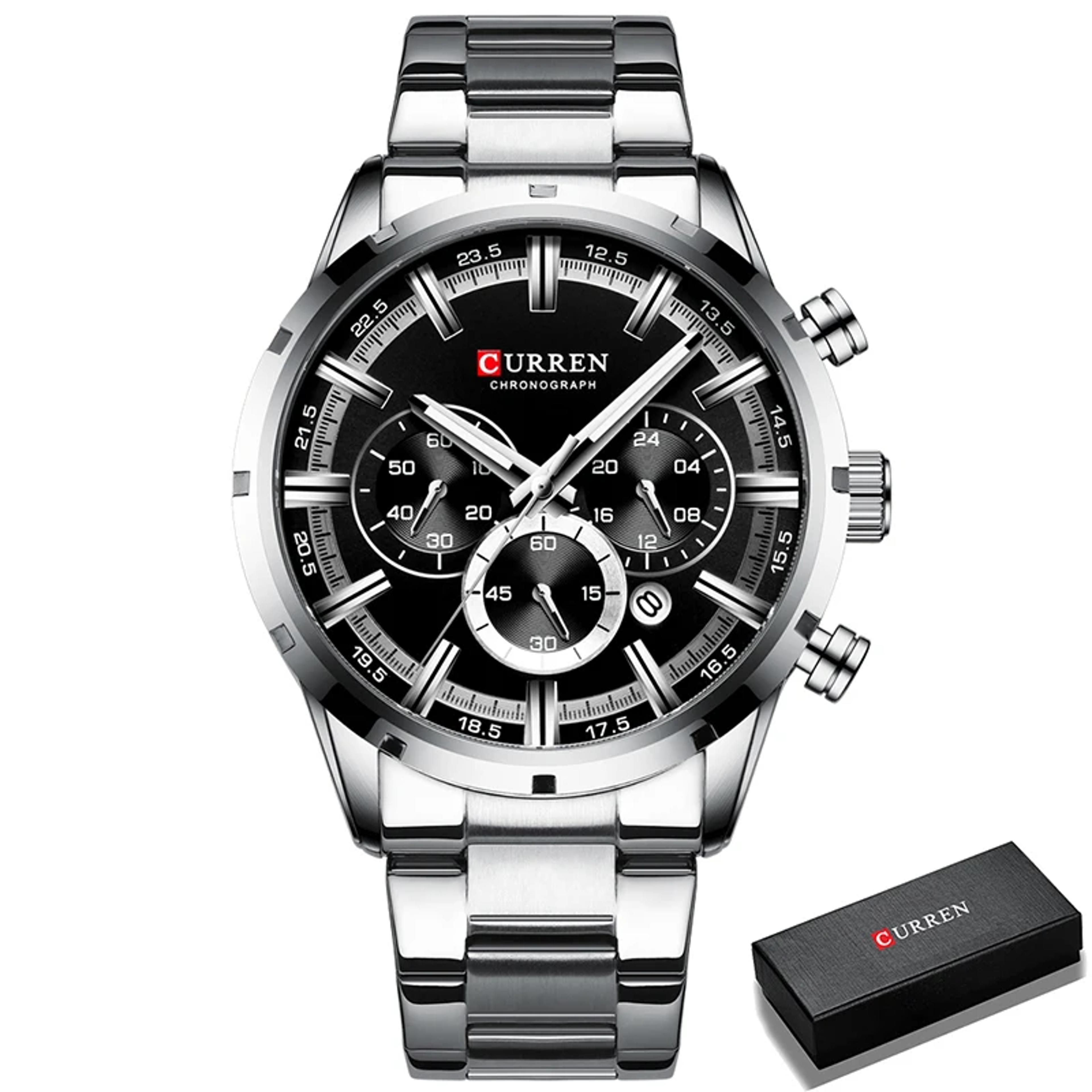 Multifunction Waterproof Watch Stainless Steel Business Calendar Wristwatch 9