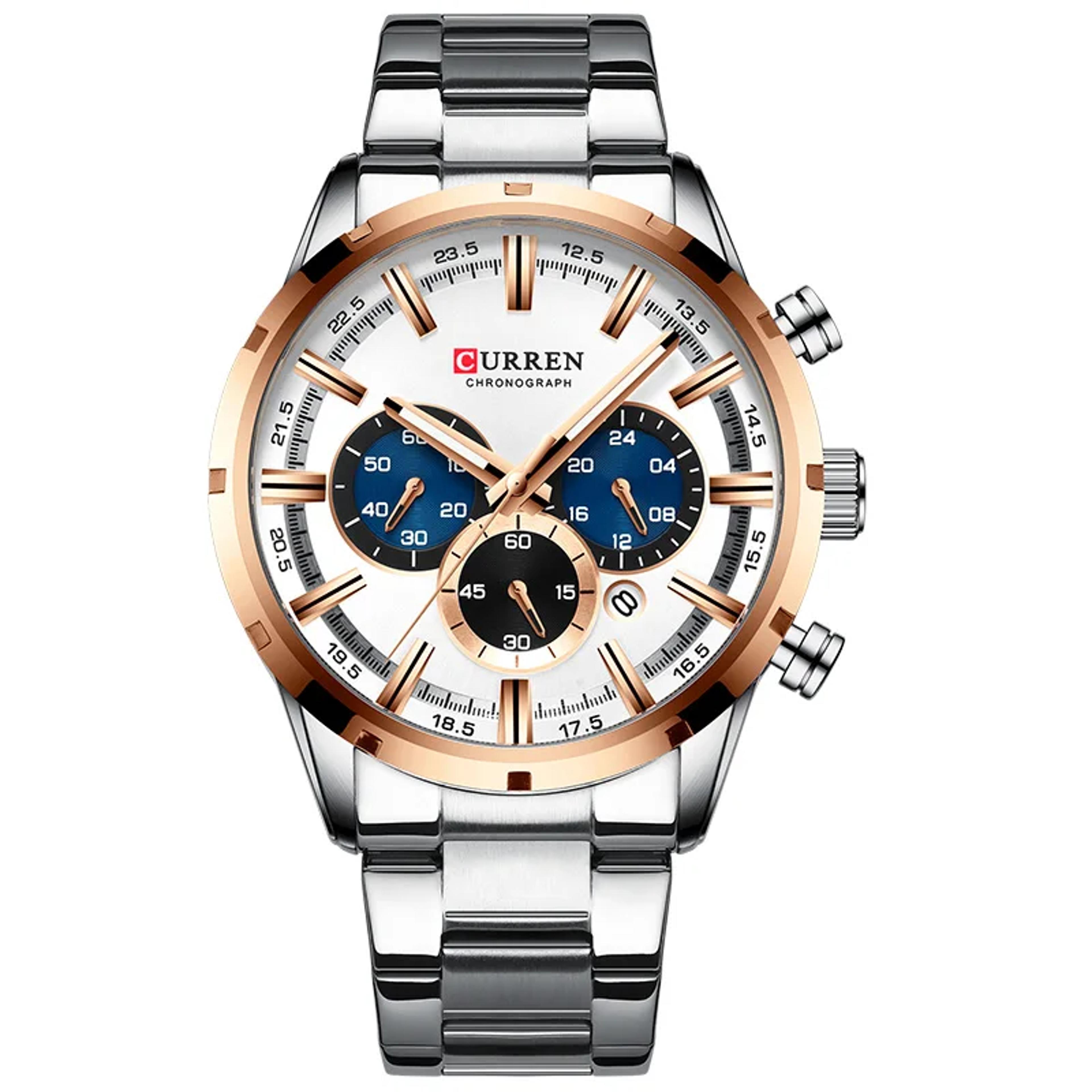 Multifunction Waterproof Watch Stainless Steel Business Calendar Wristwatch 12