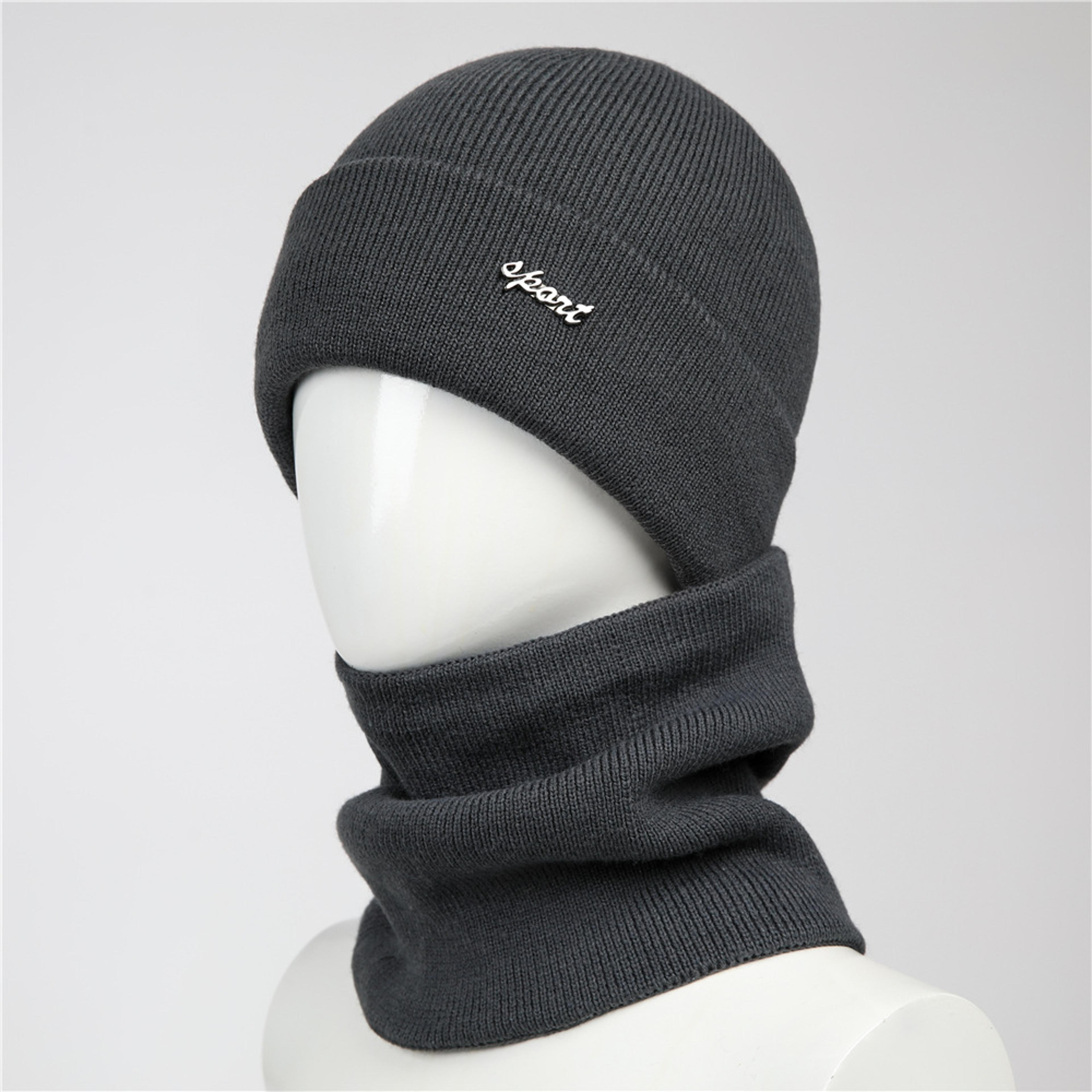 fleece lined winter hat and scarf set warm knit ear protection for outdoor cycling
