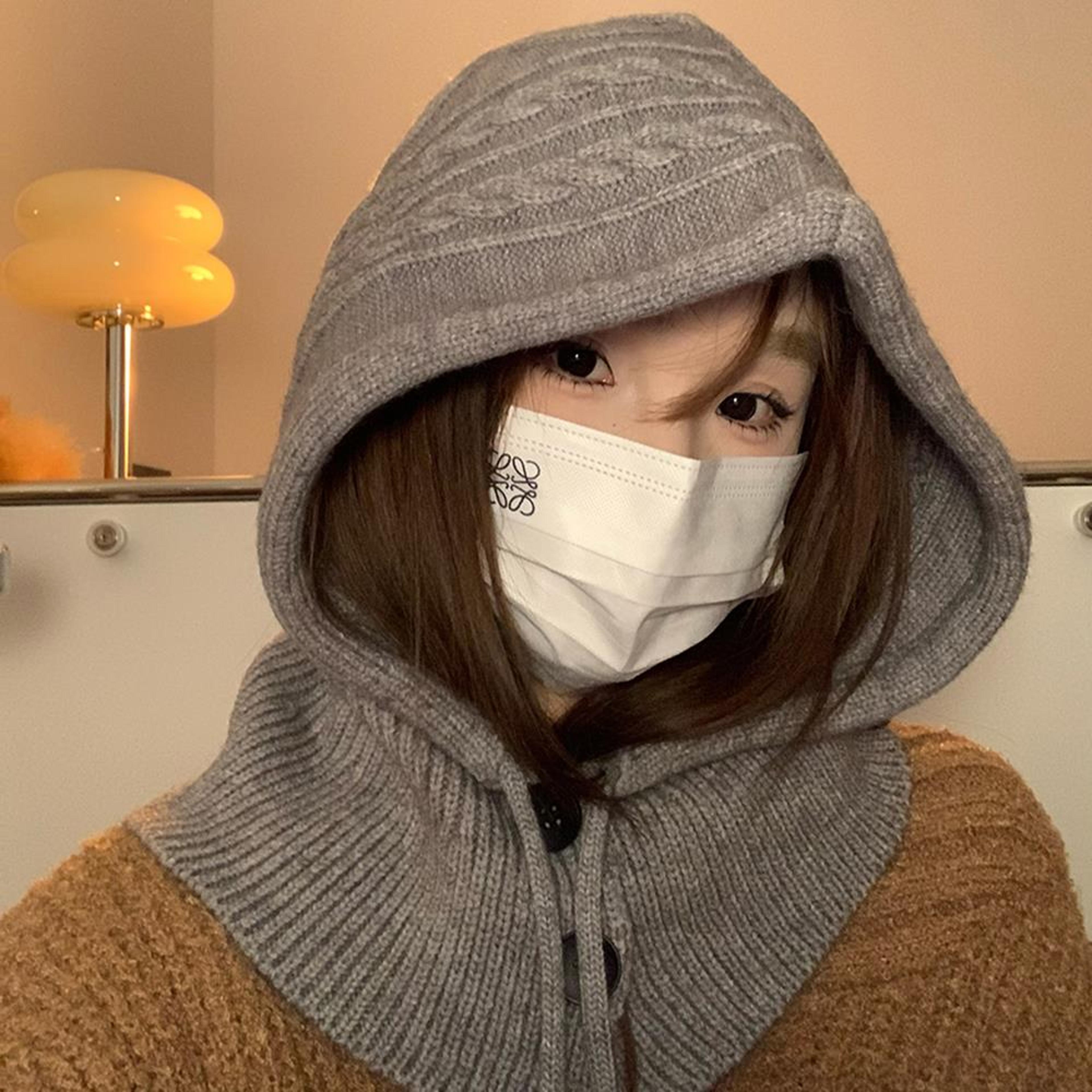 Womens Knitted Balaclava Winter Hooded Neck Warmer Drawstring Hat 2