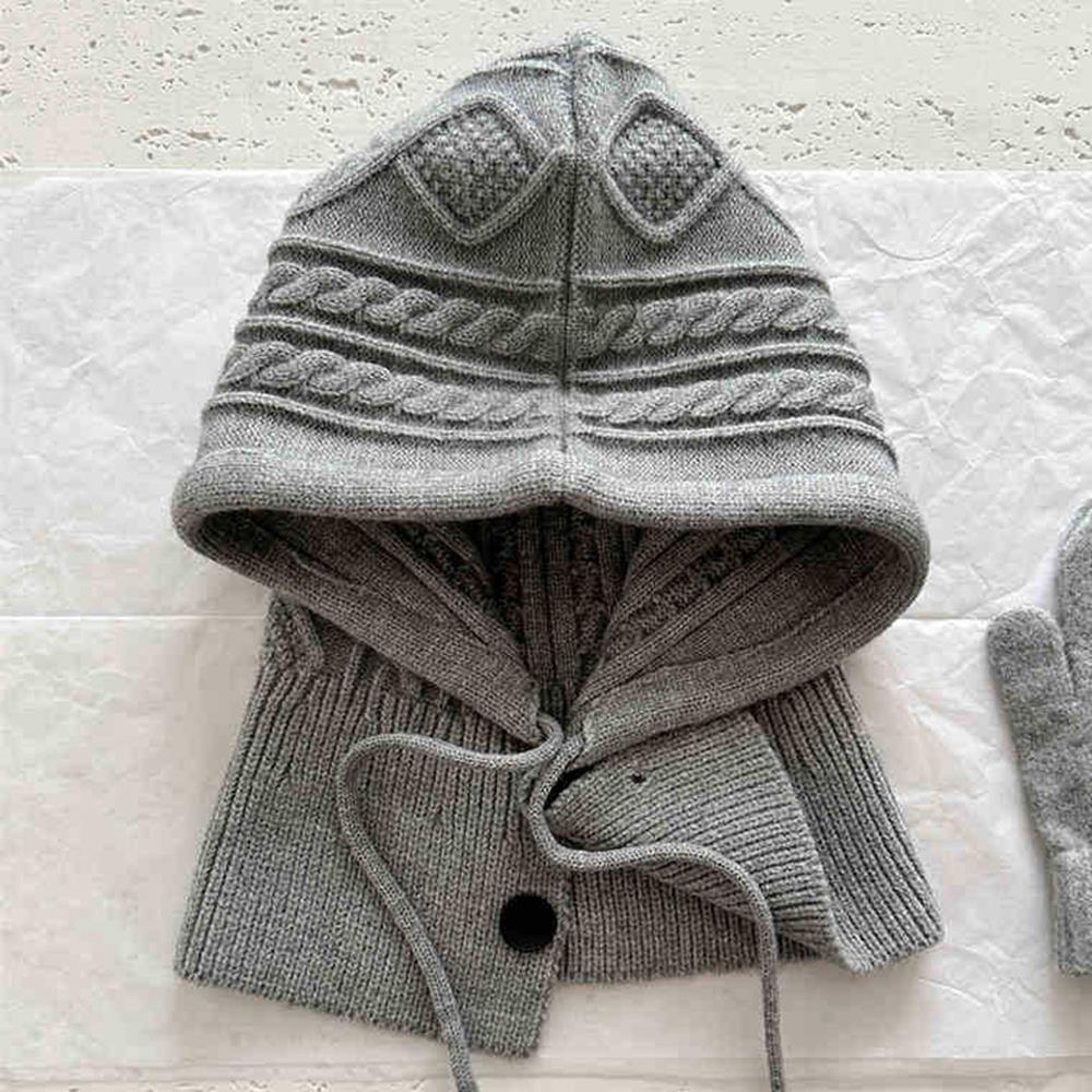 Womens Knitted Balaclava Winter Hooded Neck Warmer Drawstring Hat 6