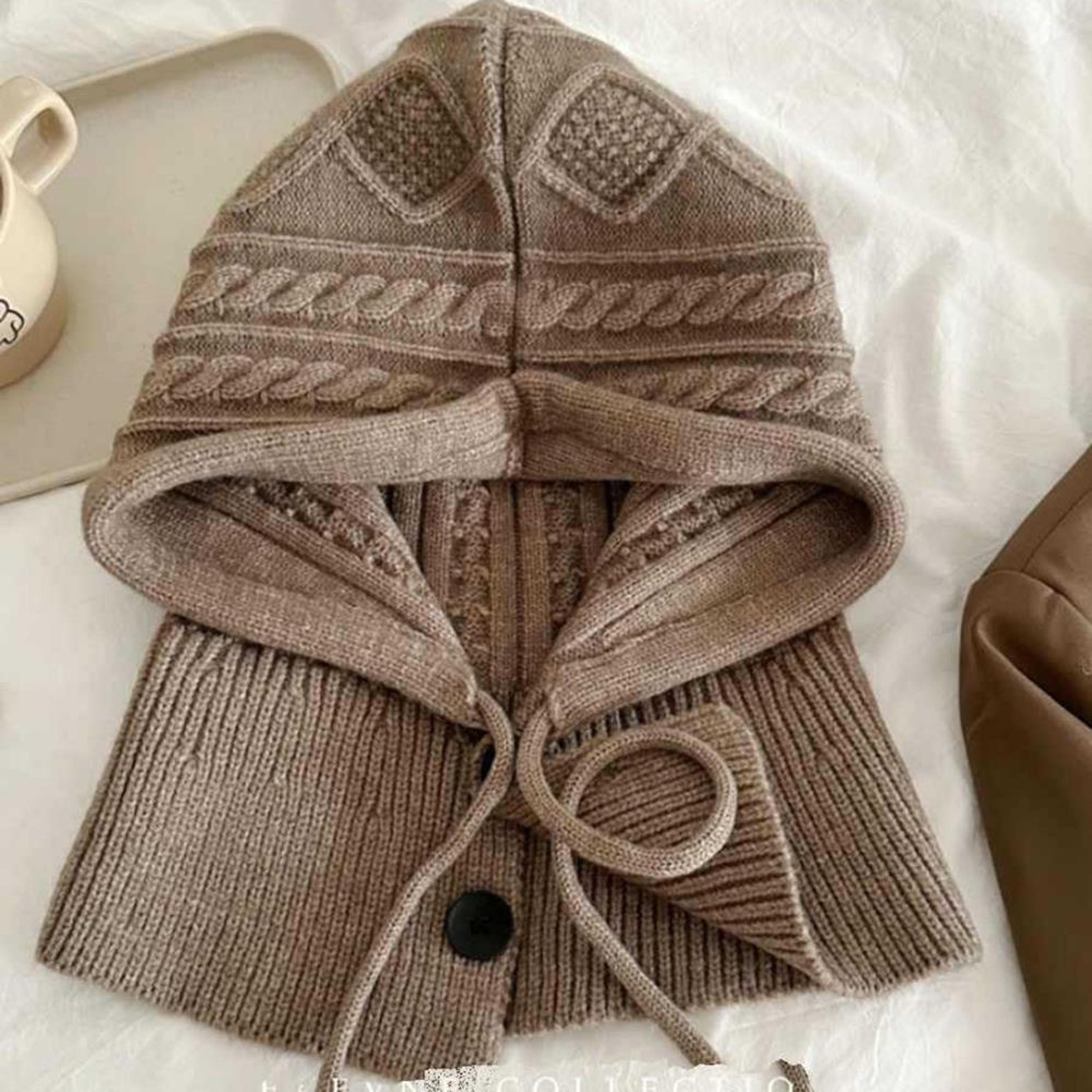 Womens Knitted Balaclava Winter Hooded Neck Warmer Drawstring Hat 7