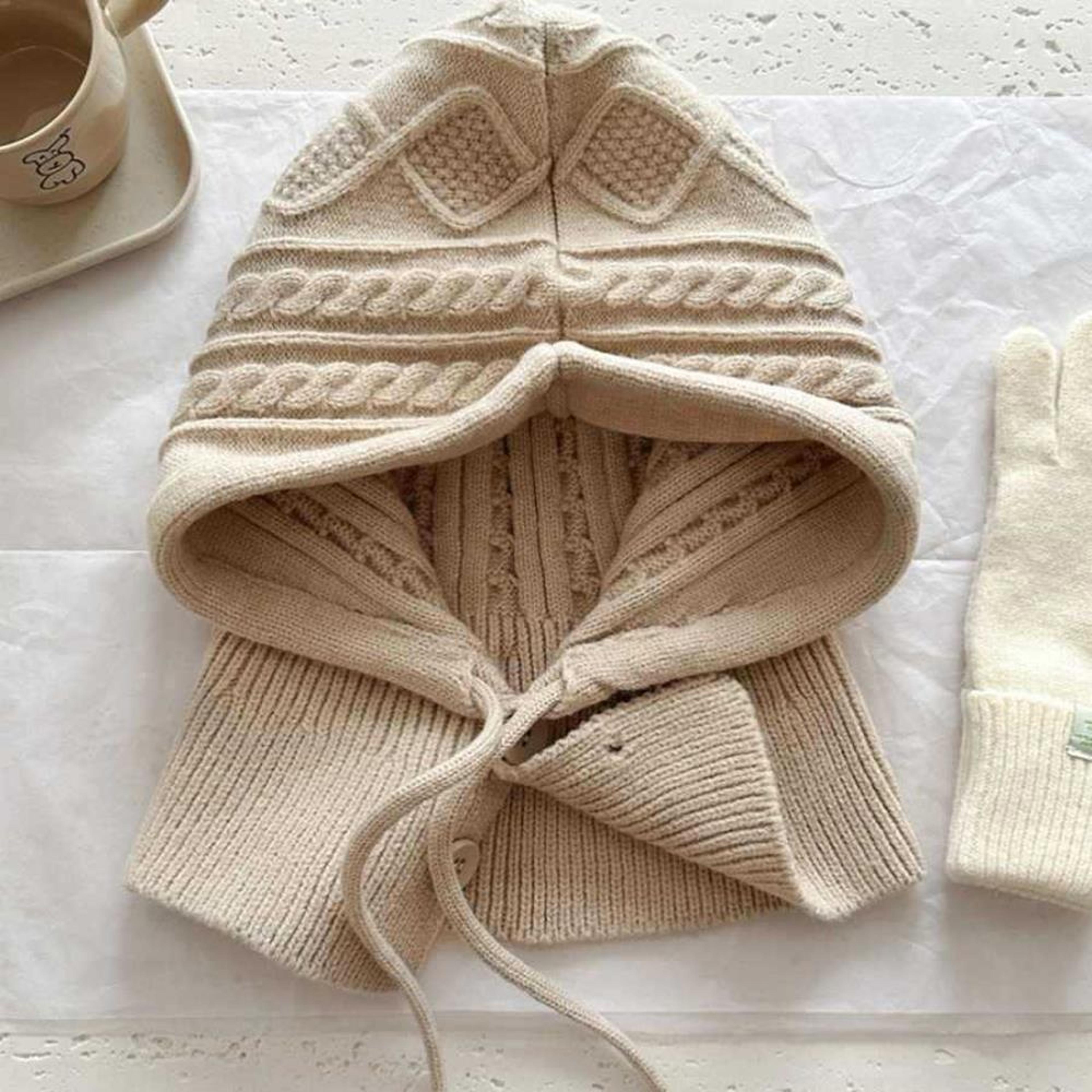 Womens Knitted Balaclava Winter Hooded Neck Warmer Drawstring Hat 9