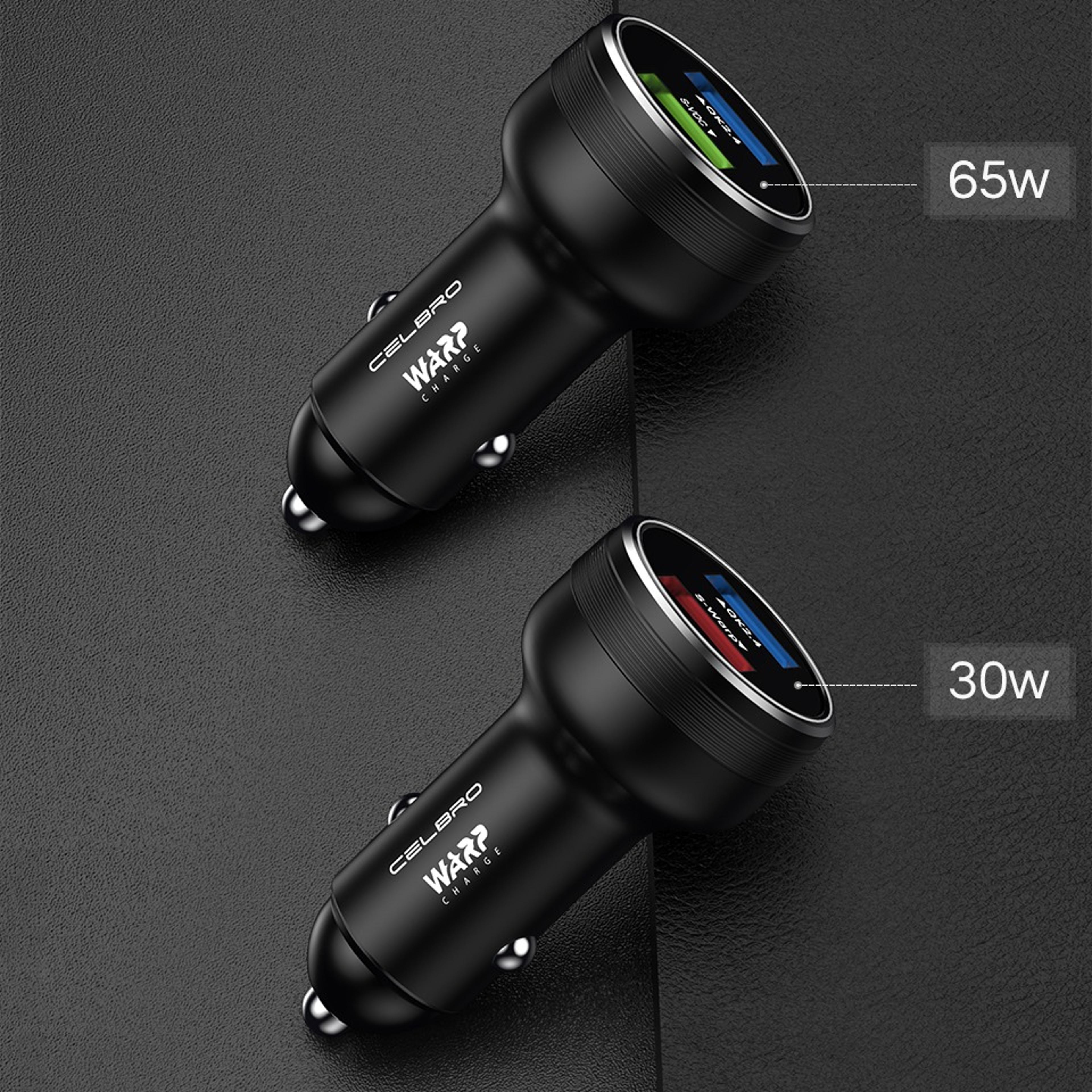 dual usb car charger 65w fast charging adapter with charging cable