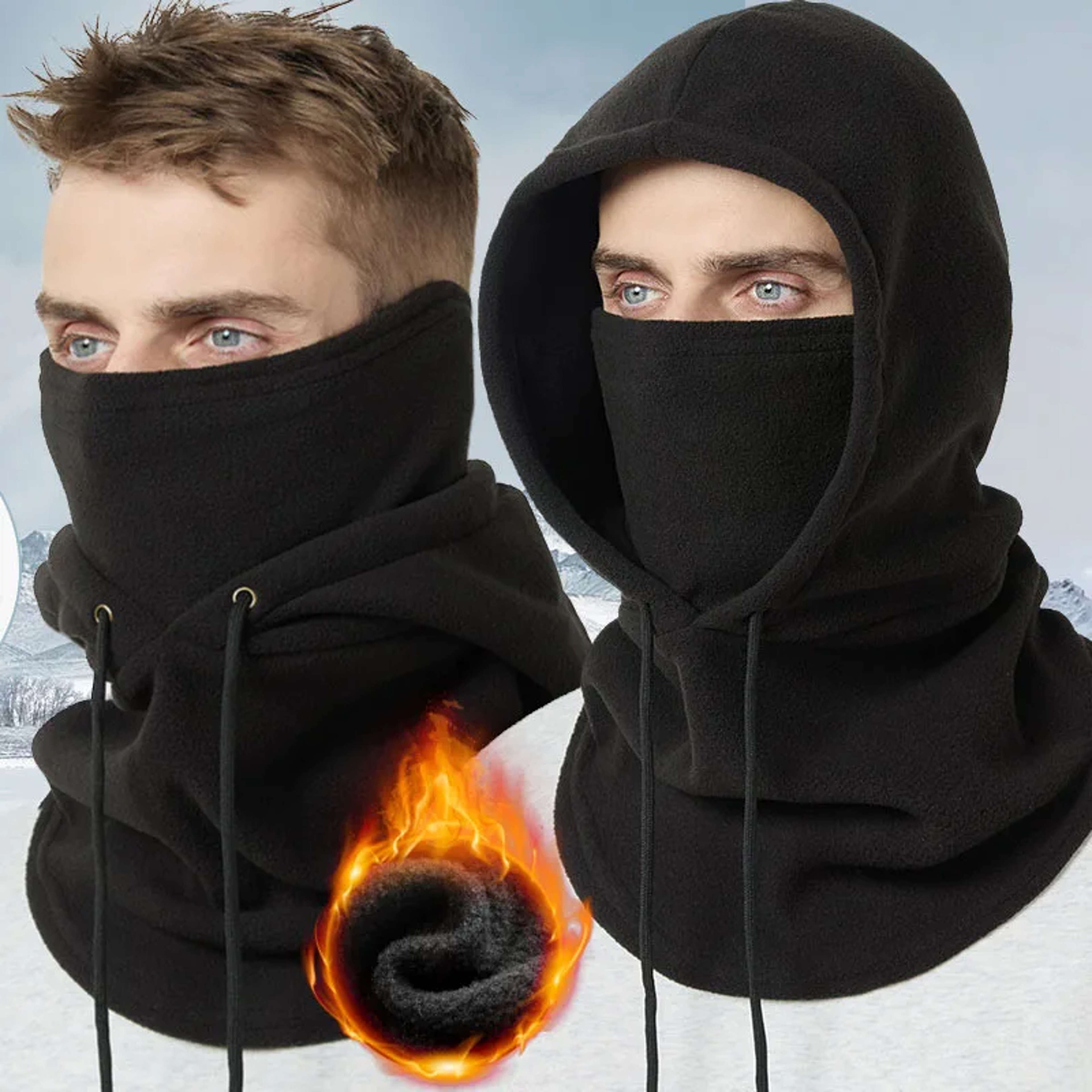 thermal fleece winter hood hat and neck warmer for outdoor sports