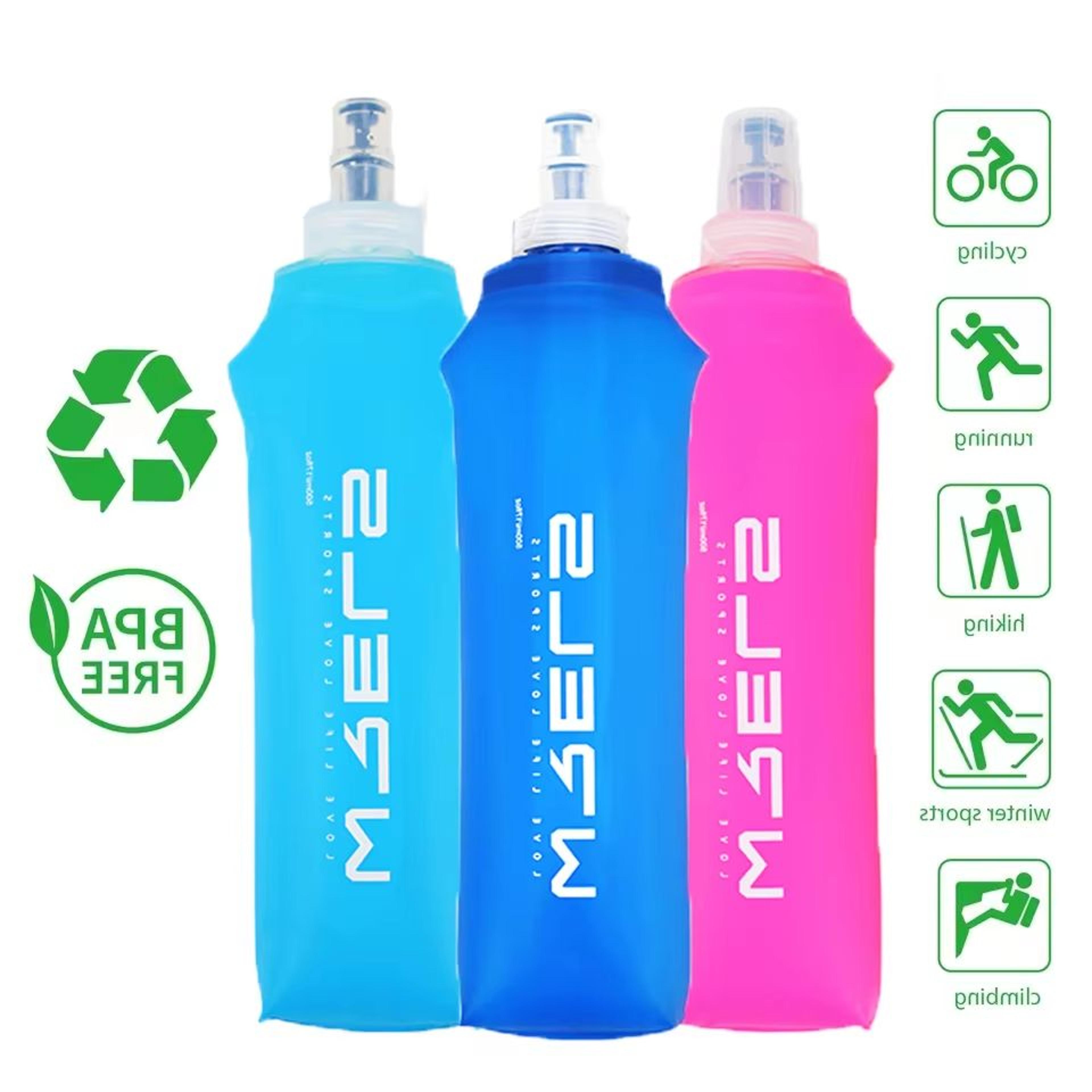 collapsible tpu sports water bottle 16.9 fl oz leak proof high flow soft flask
