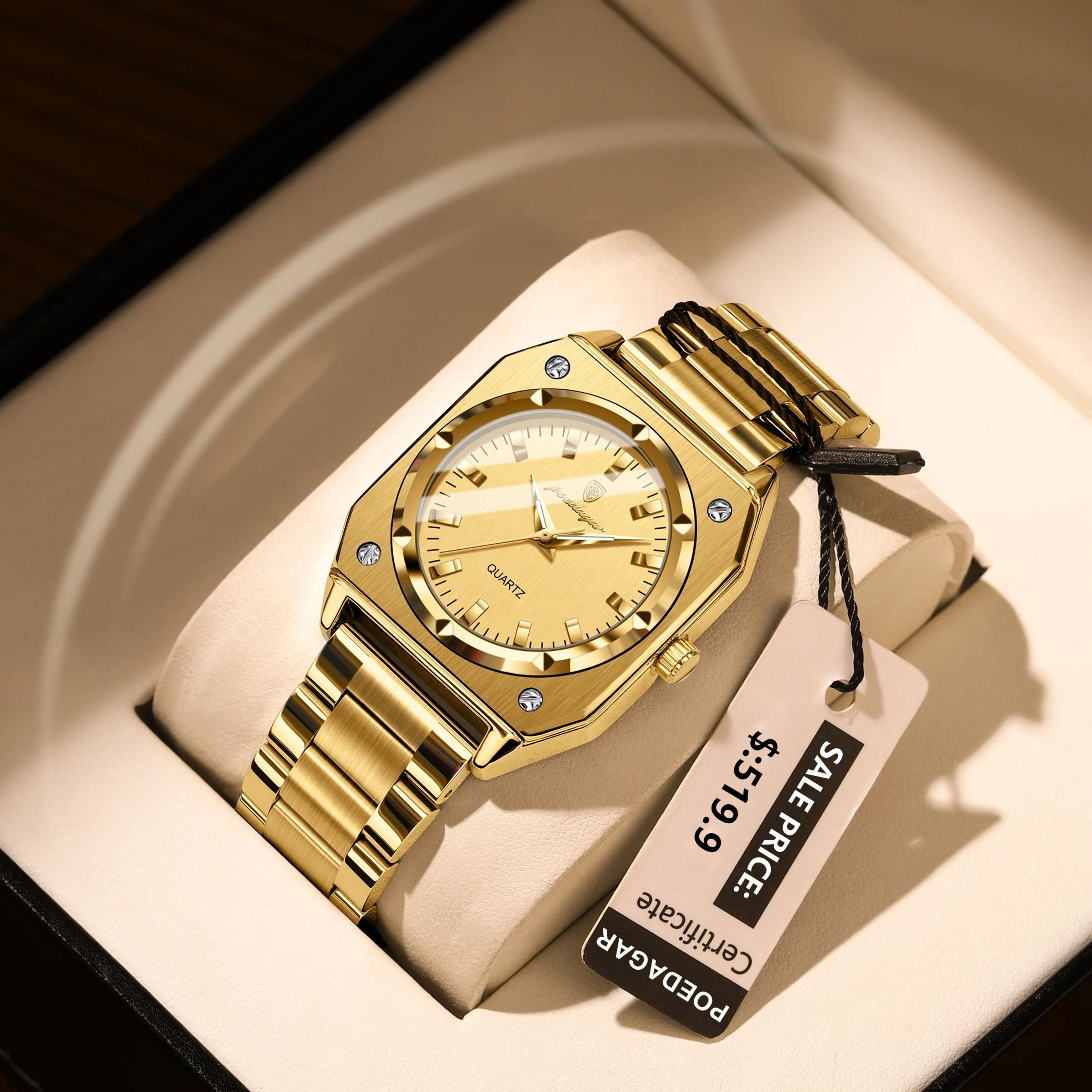 square stainless steel quartz women's watch with luminous hands and 3 bar water resistance
